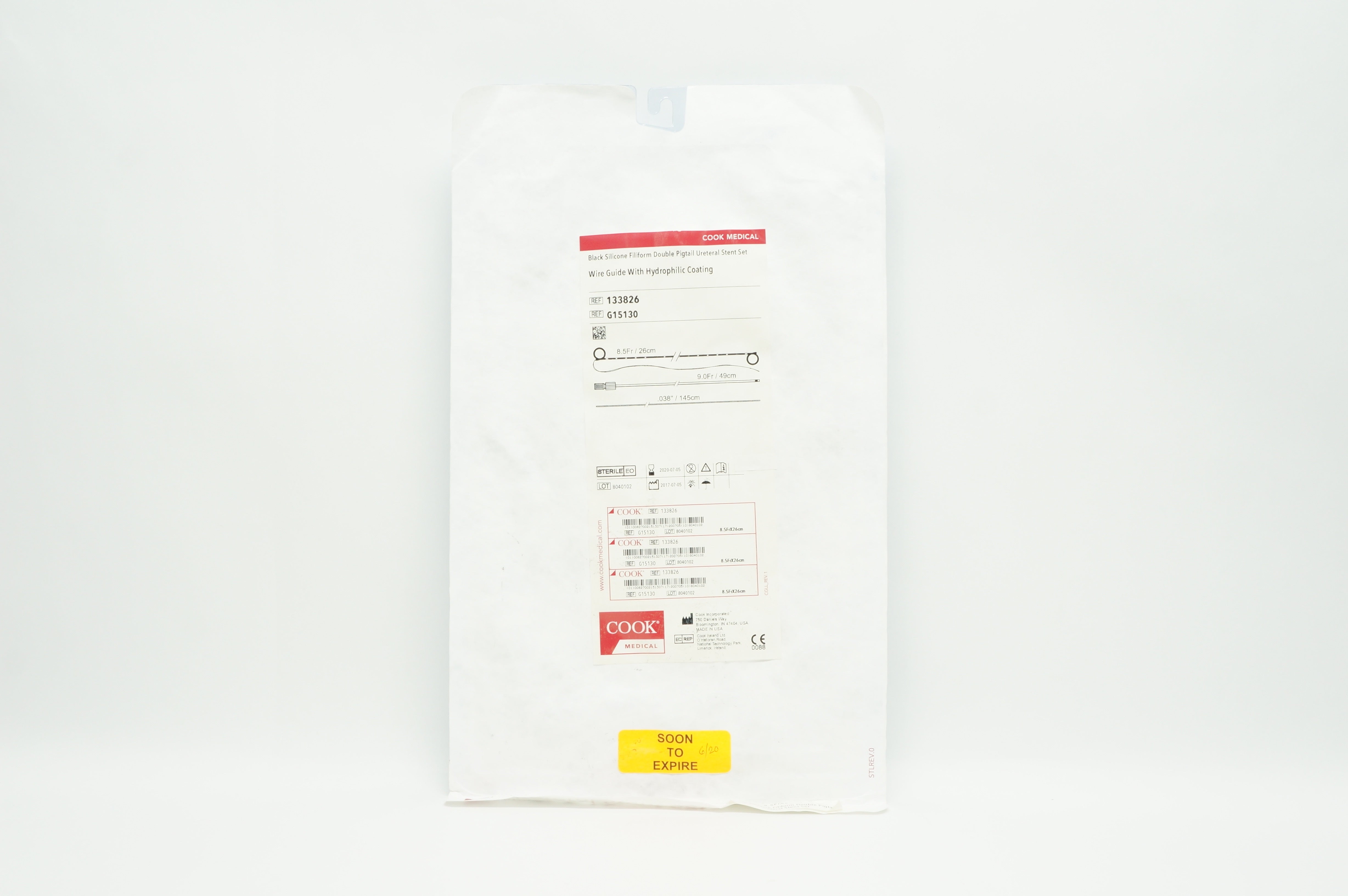 Cook Medical G15130 Black Silicone Filiform Double Pigtail Ureteral 8.5Fr. x 145cm(x)