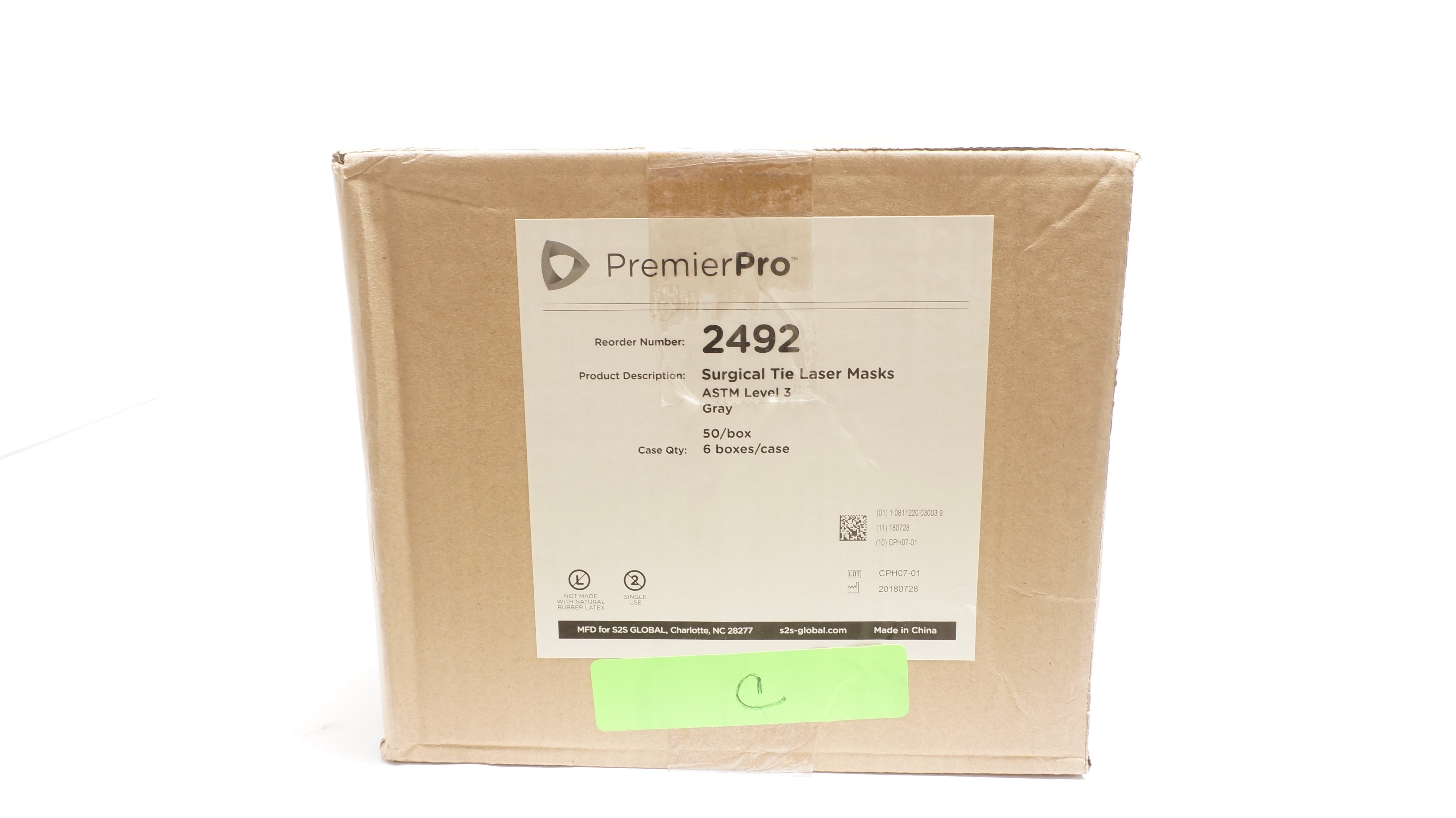 PremierPro 2492 Surgical Tie Laser Masks ASTM Level 3, Gray - Case of 300