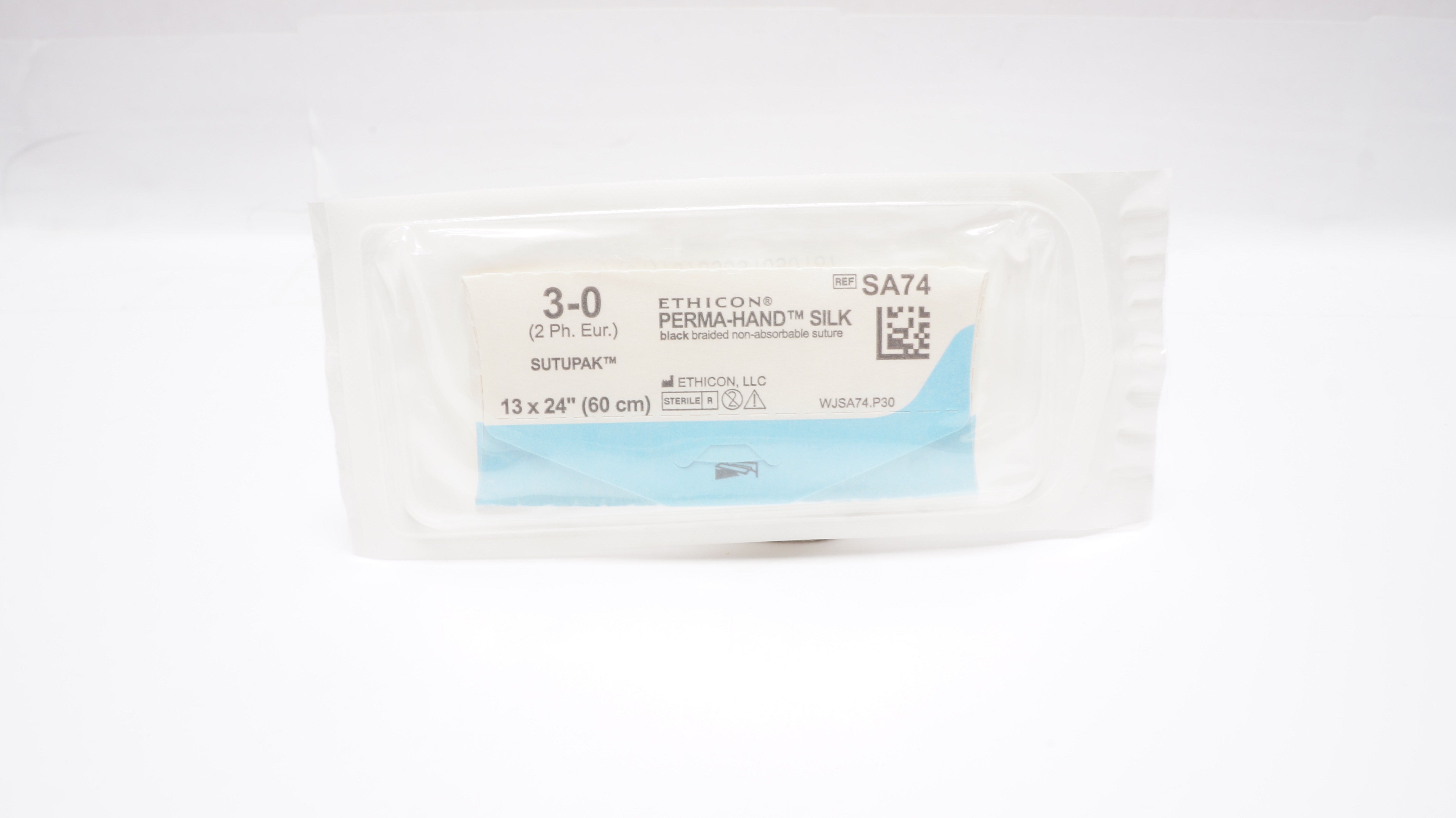Ethicon SA74 3-0 PERMA-HAND Silk Black Braided Suture 13In x 24in