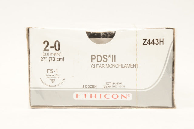 Ethicon Z443H 2-0 PDS*II, FS-1, 24mm 3/8c Reverse Cutting, 27inch - Box of 36