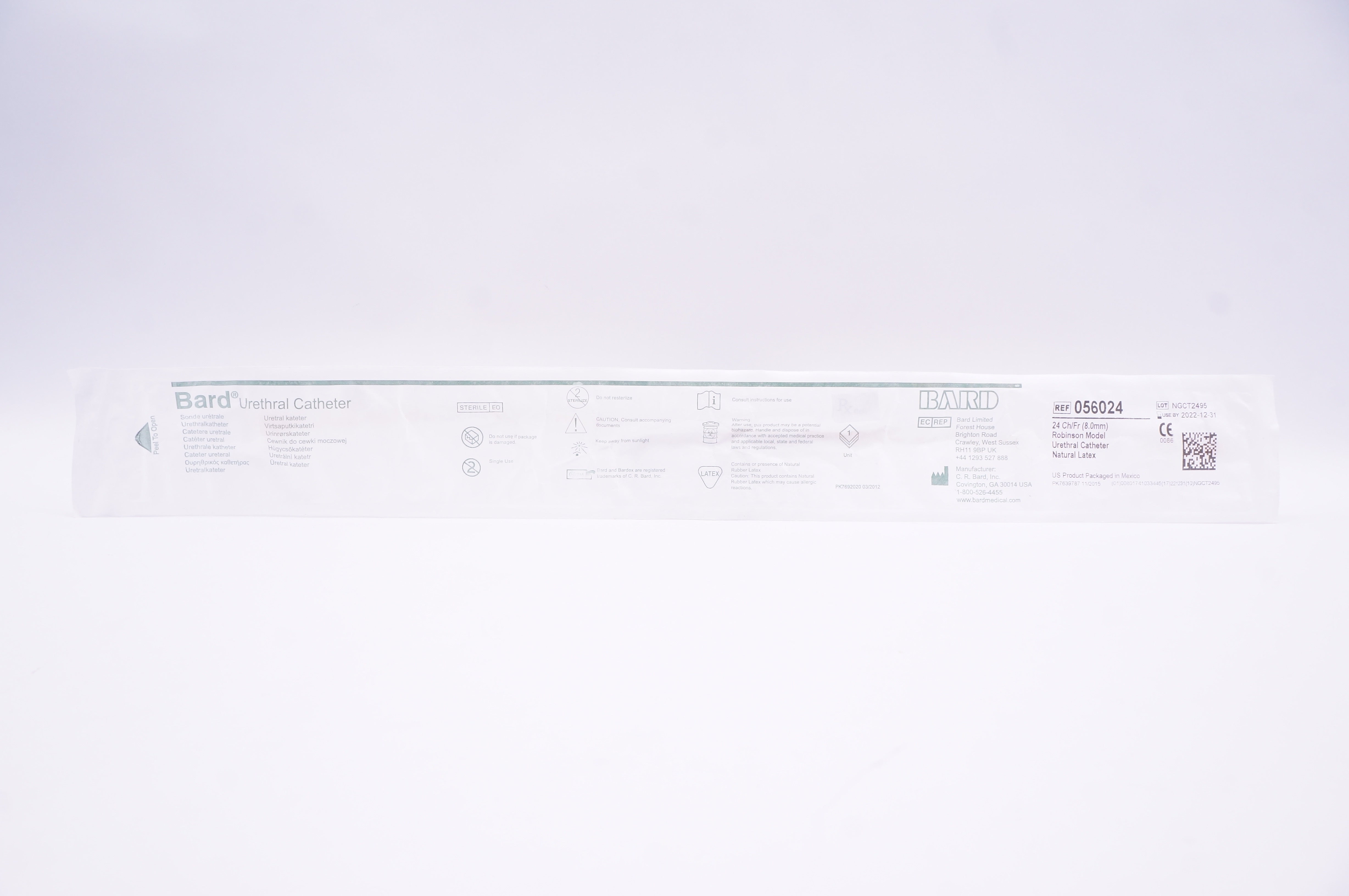 Bard 056024 Urethral Catheter 24Fr Robinson Model