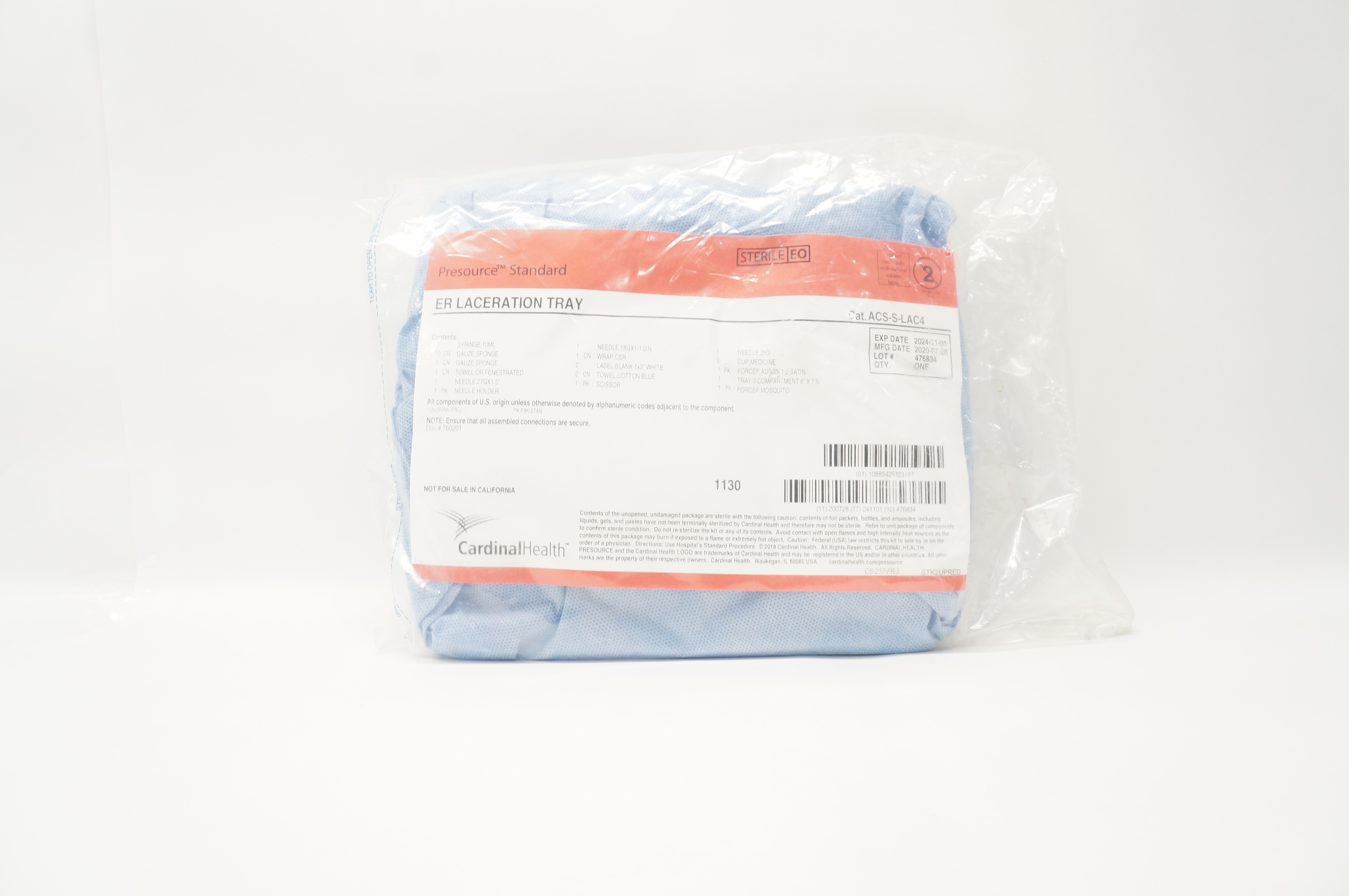 Cardinal Health ACS-S-LAC4 3583 Presource Standard EL Laceration Tray