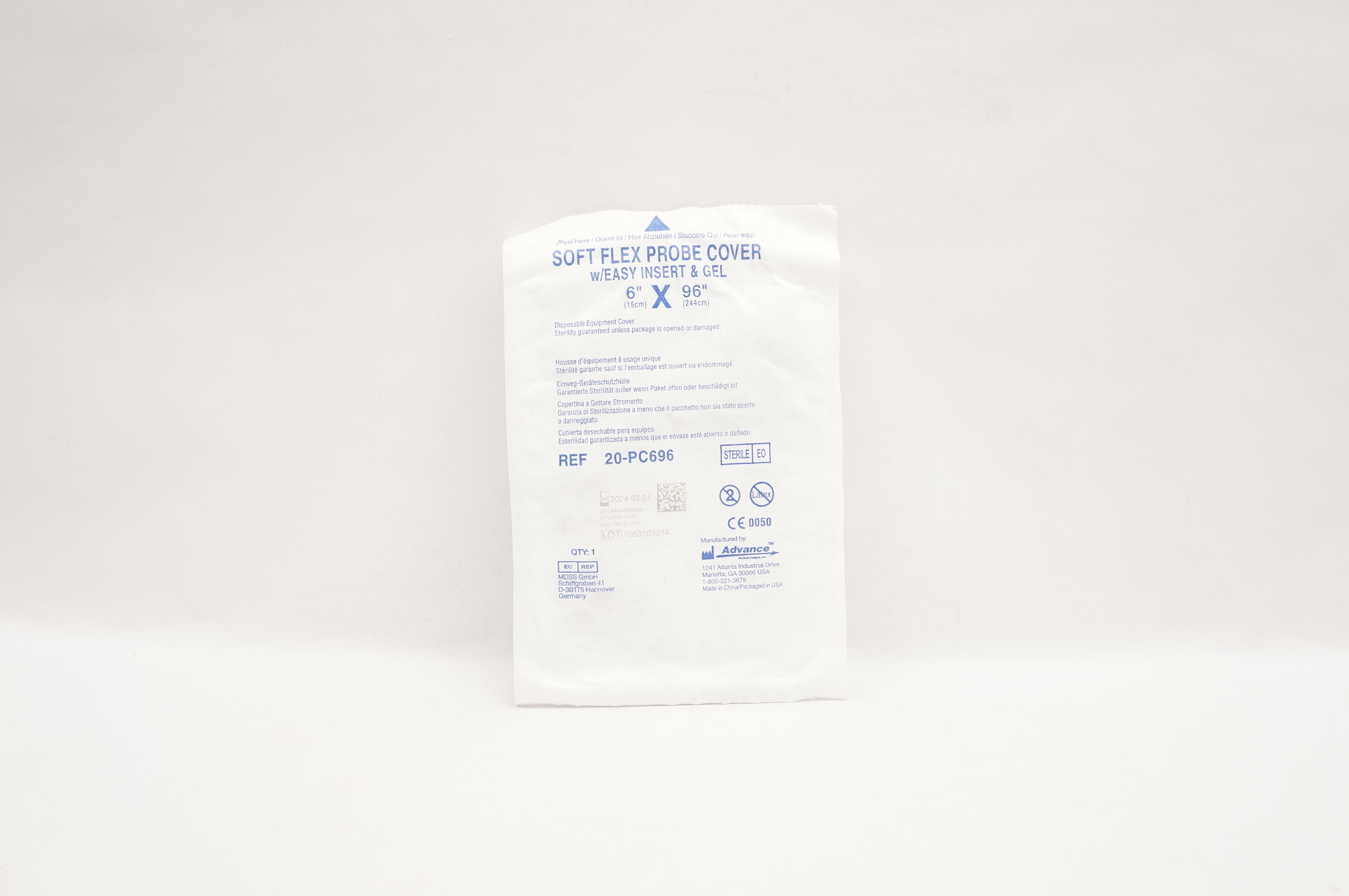 Advance Medical 20-PC696 Soft Flex Probe Cover w/Easy Insert & Gel 6 x 96inch