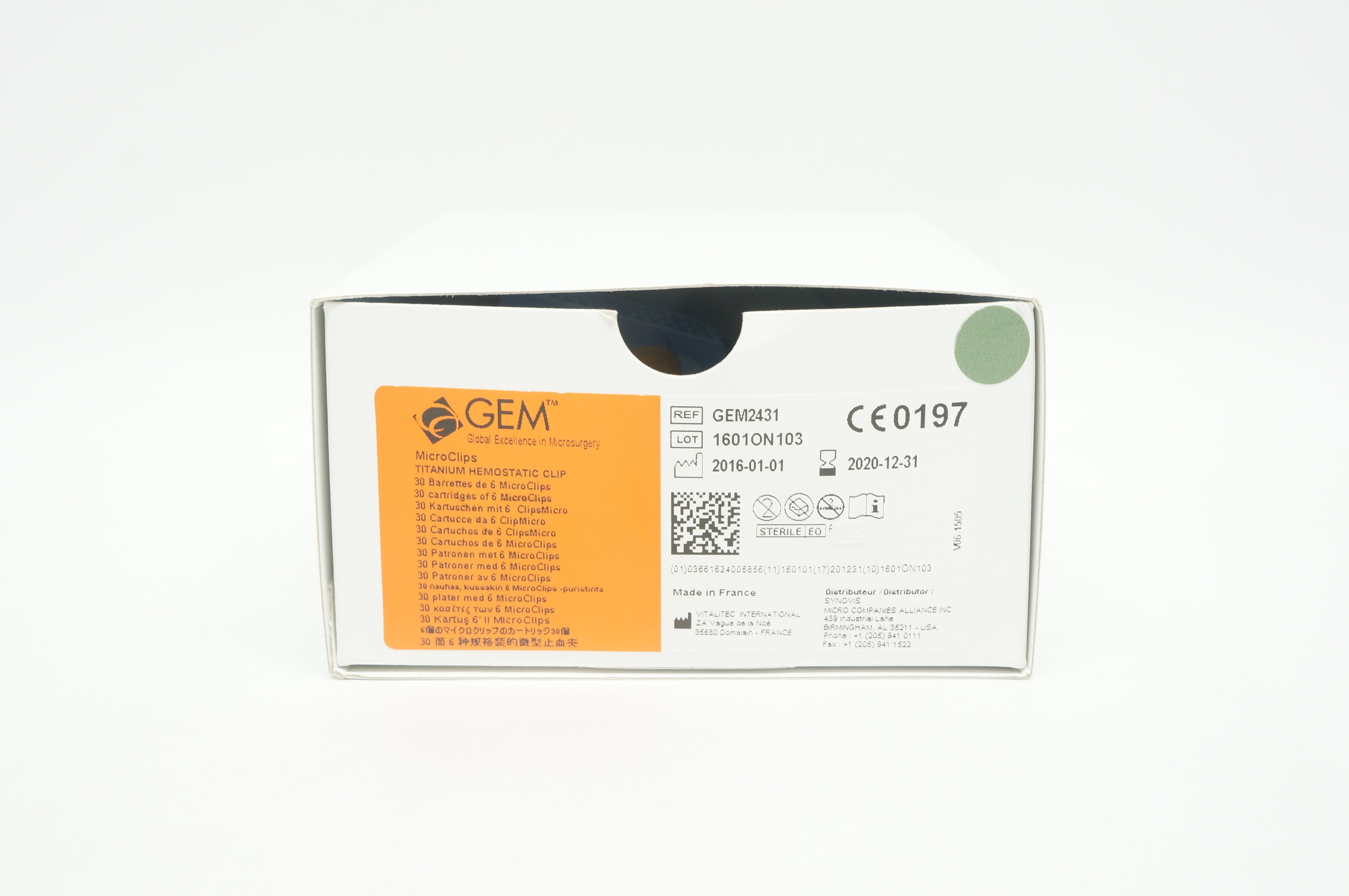 Vitalitec GEM2431 GEM Micro ClipsTitanium Hemostatic Clip (x) - Box of 13