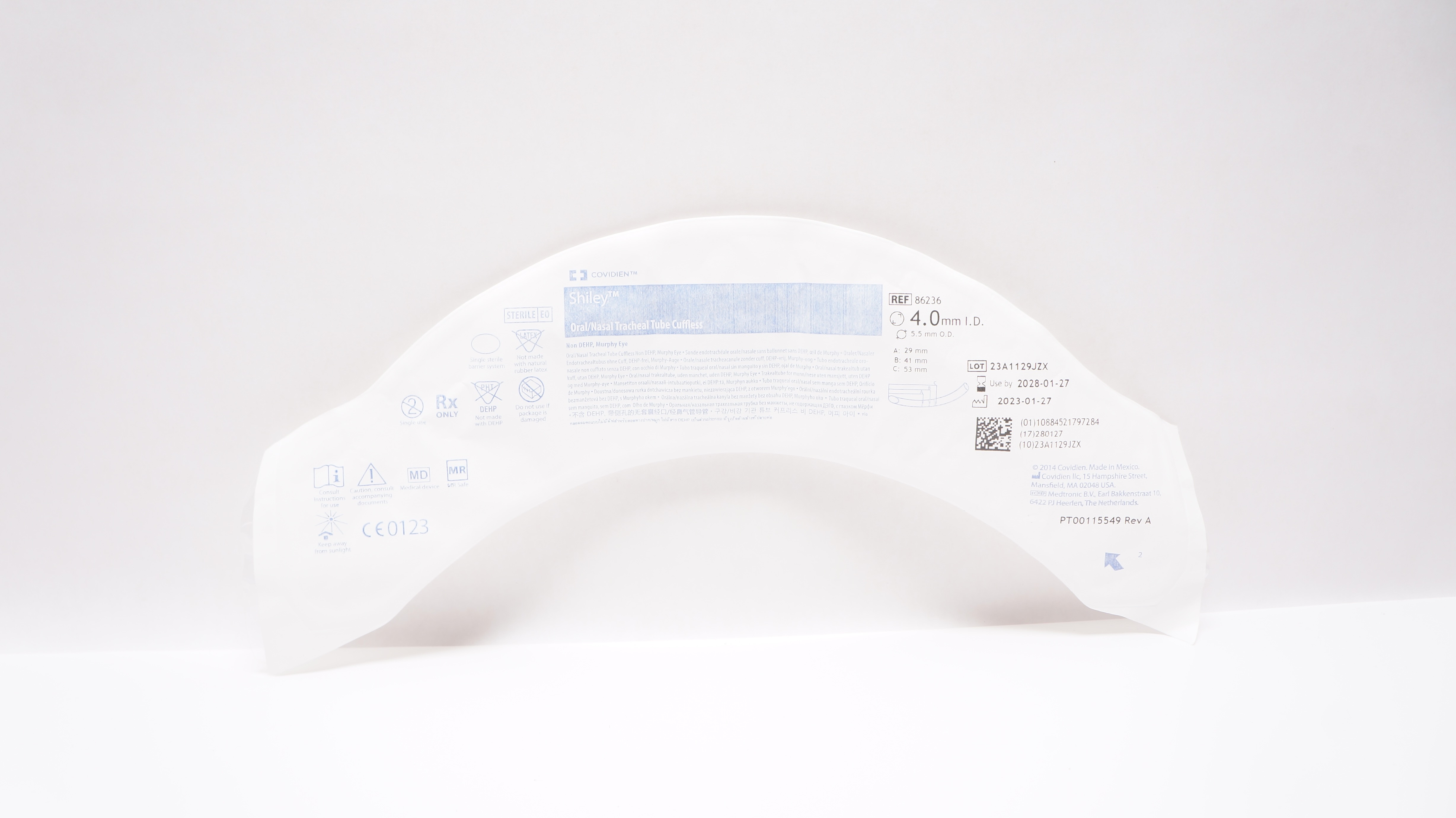 Covidien 86236 Shiley Oral/Nasal Tracheal Tube Cuffless 4.0m ID x 5.5mm OD