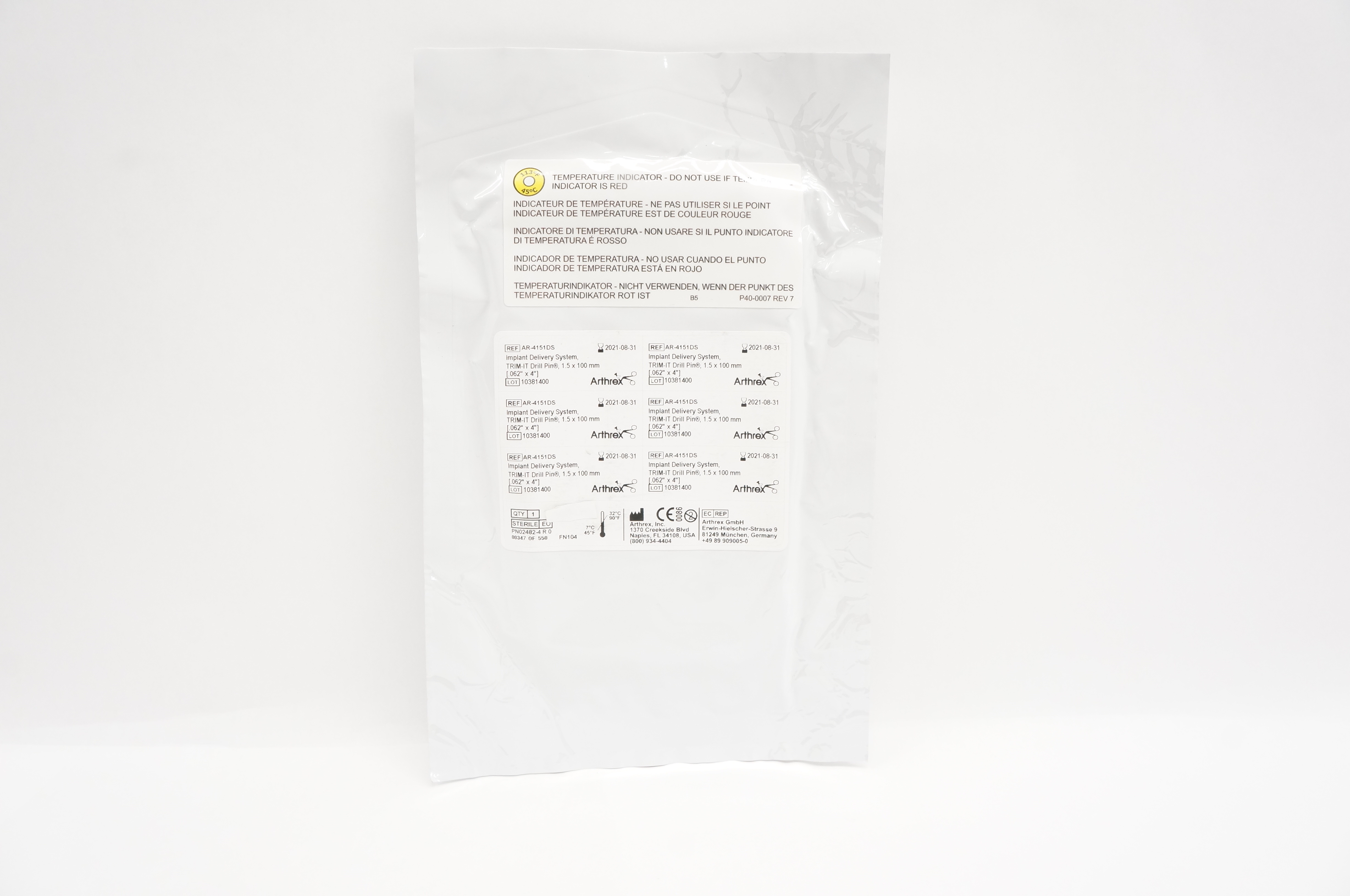 Arthrex AR-4151DS Implant Delivery System TRIM-IT Drill Pin .062 x 4 inch (x)