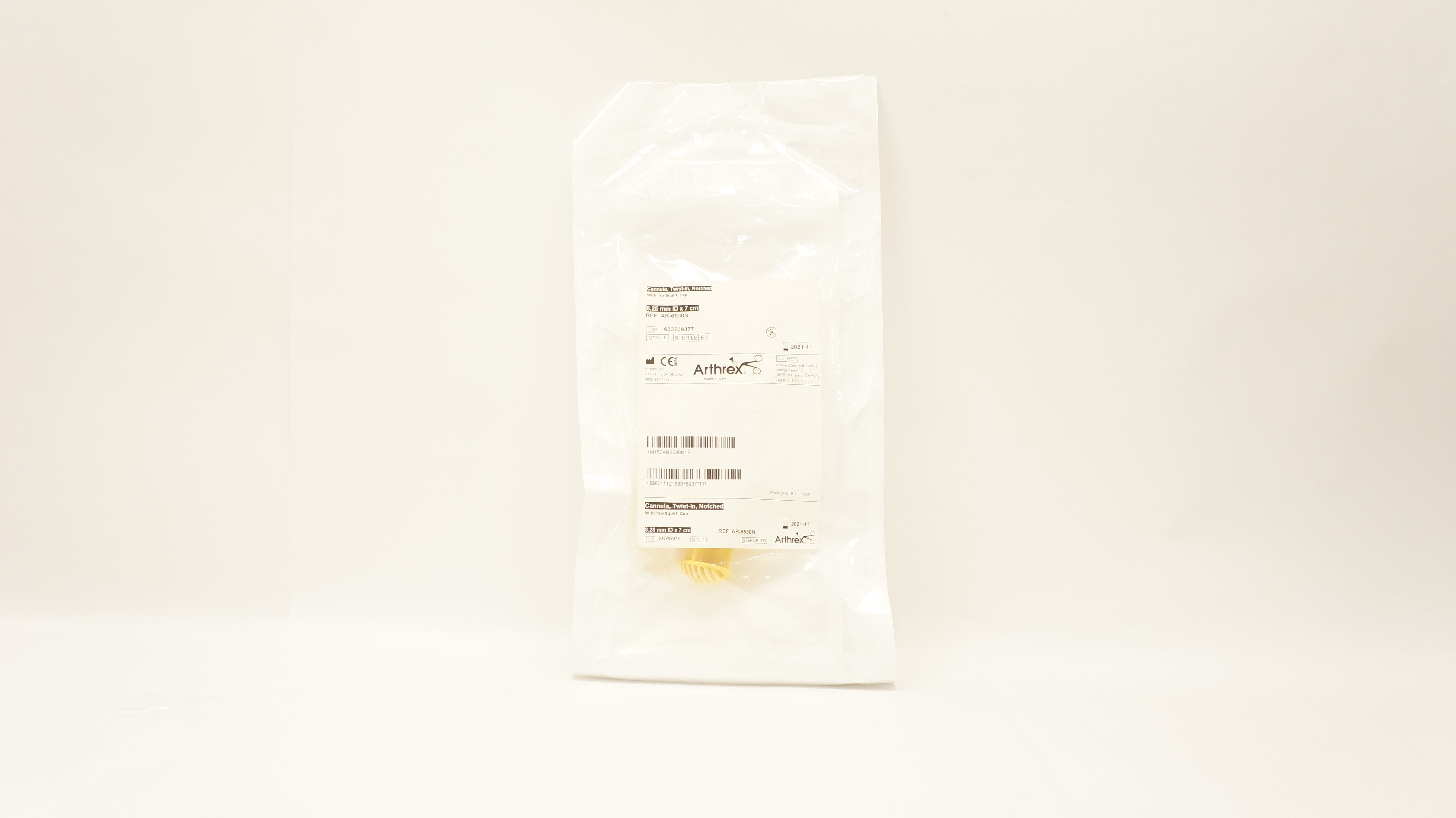 Arthrex AR-6530N Cannula, Twist-In Notched with No-Squirt Cap 8.25mm ID x 7cm(x)