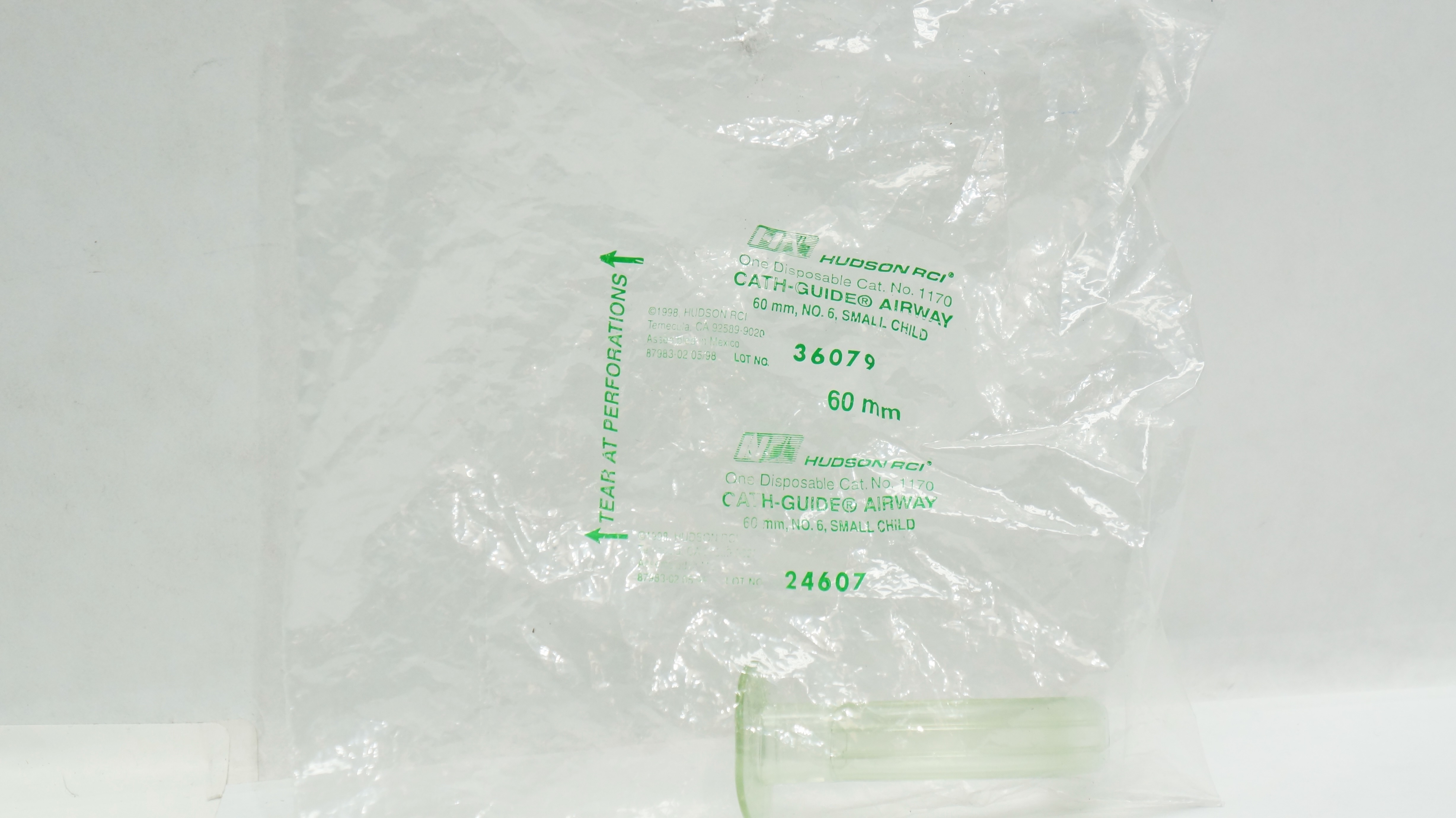 Hudson RCI 1170 Cath-Guide Airway 60mm, NO 6, Small Child