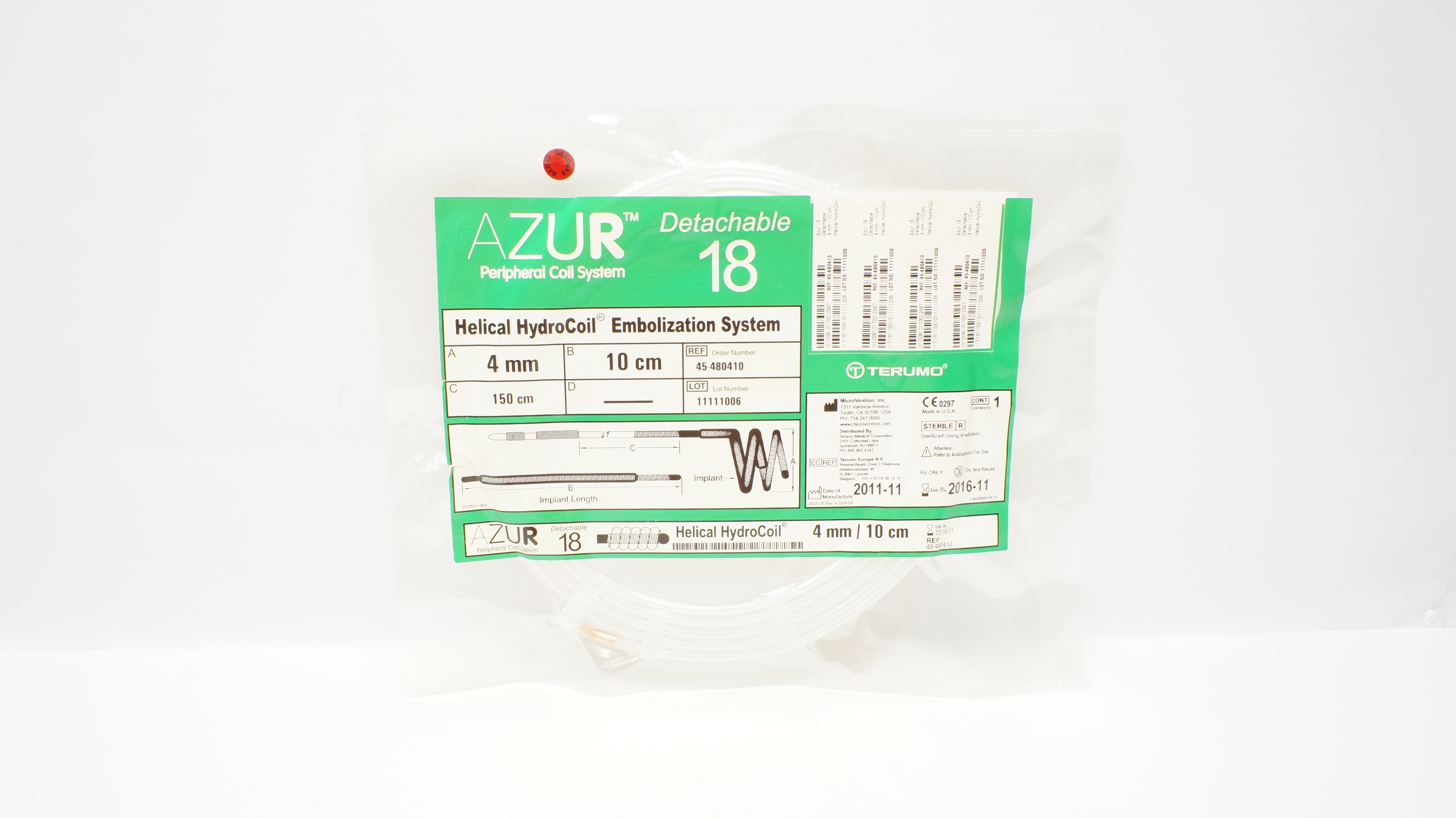 MicroVention 45-480410 Azur Peripheral Coll System Detachable 18 4mm x 10cm (x)