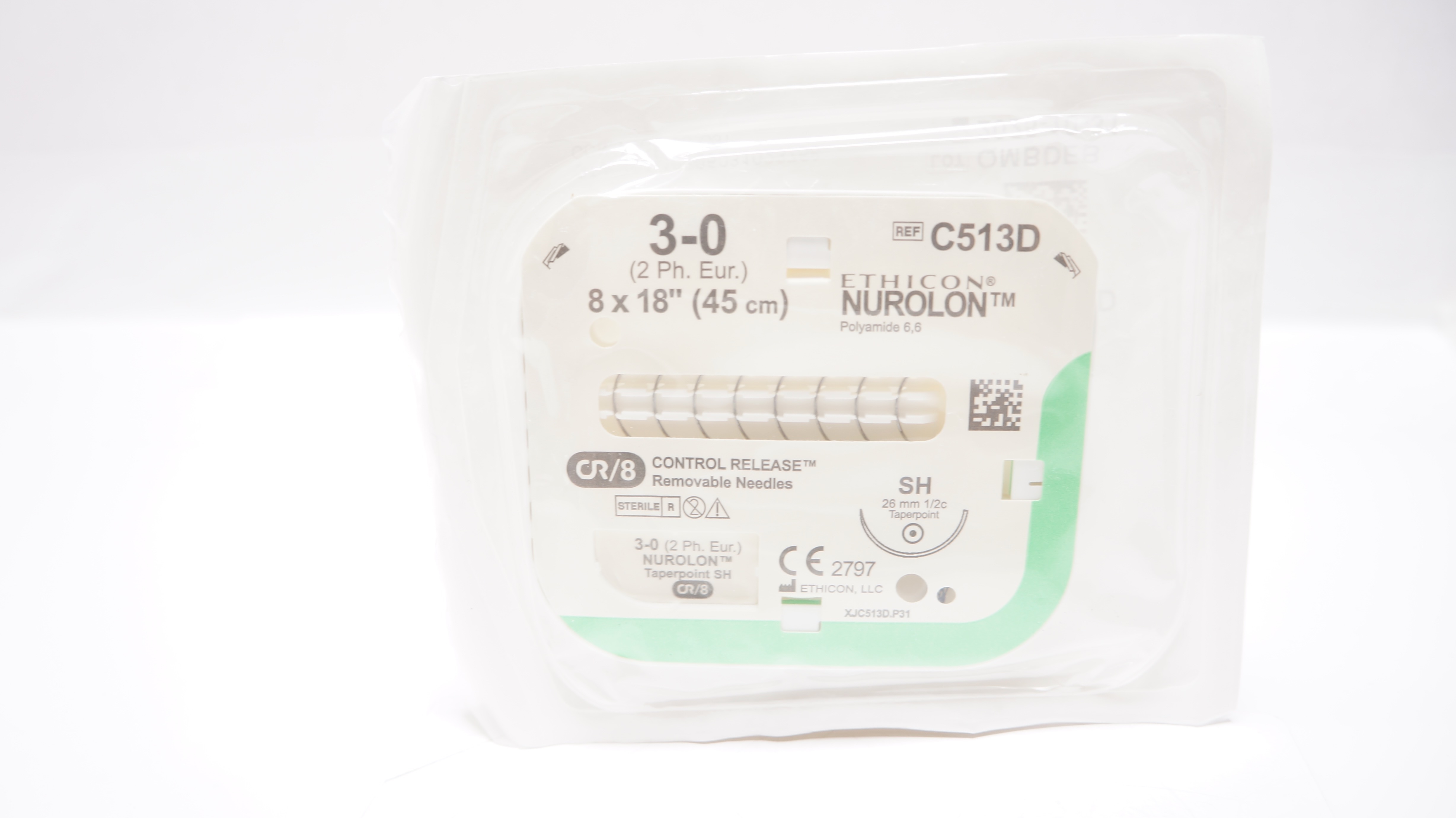 Ethicon C513D 3-0 NUROLON, SH, 26mm 1/2c Taper, 18inch