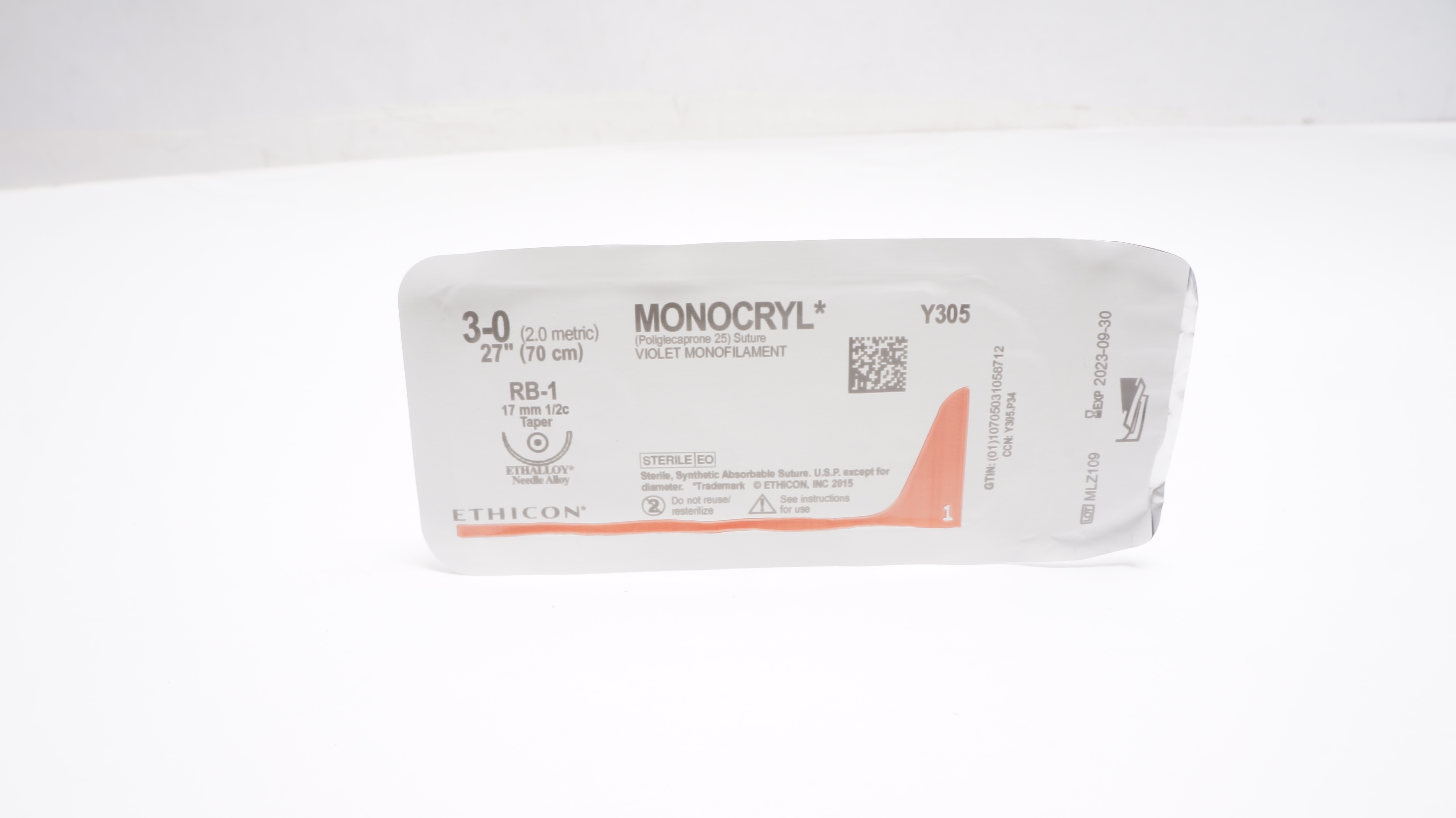 Ethicon Y305 3-0 MONOCRYL Poliglecaprone Stre RB-1 17mm 1/2c Taper, 27inch (x)