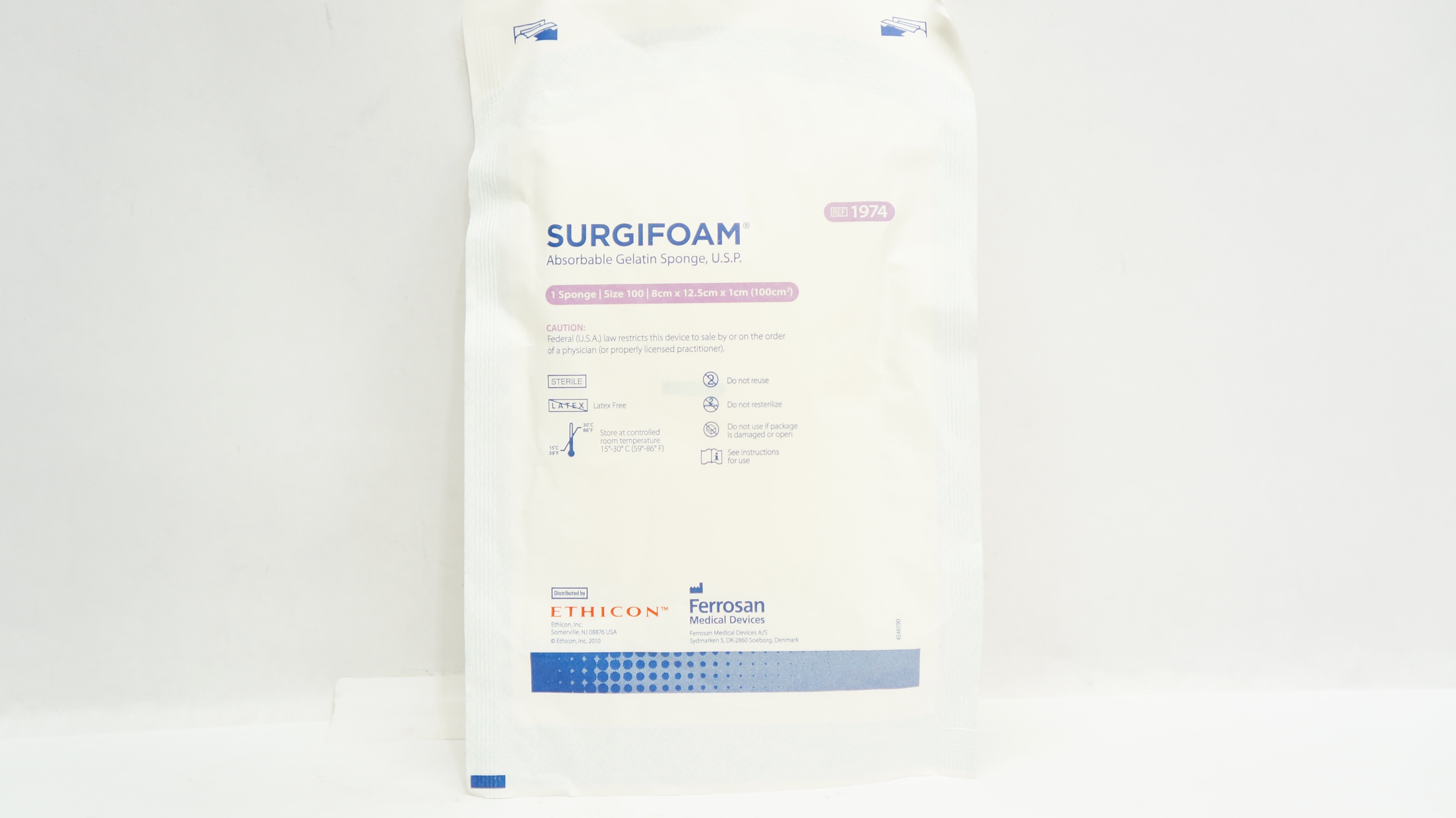 Ethicon 1974 SURGIFOAM Absorbable Gelatin Sponge Size 100 8cm x 12.5cm x 1cm (x)