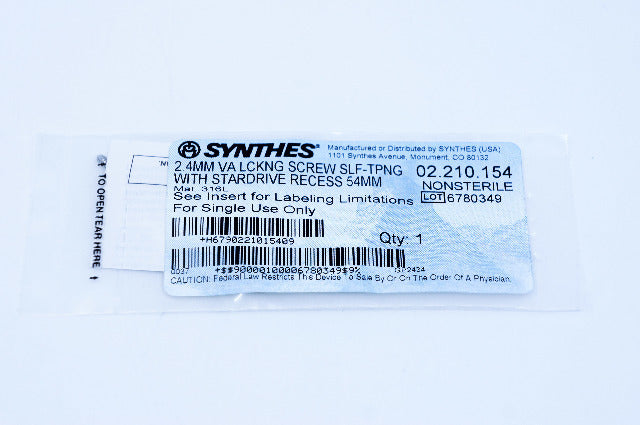 SYNTHES 02.210.154 2.4MM VA LOCKING SCREW SELF-TAPPING W/ STARDRIVE RECESS 54MM