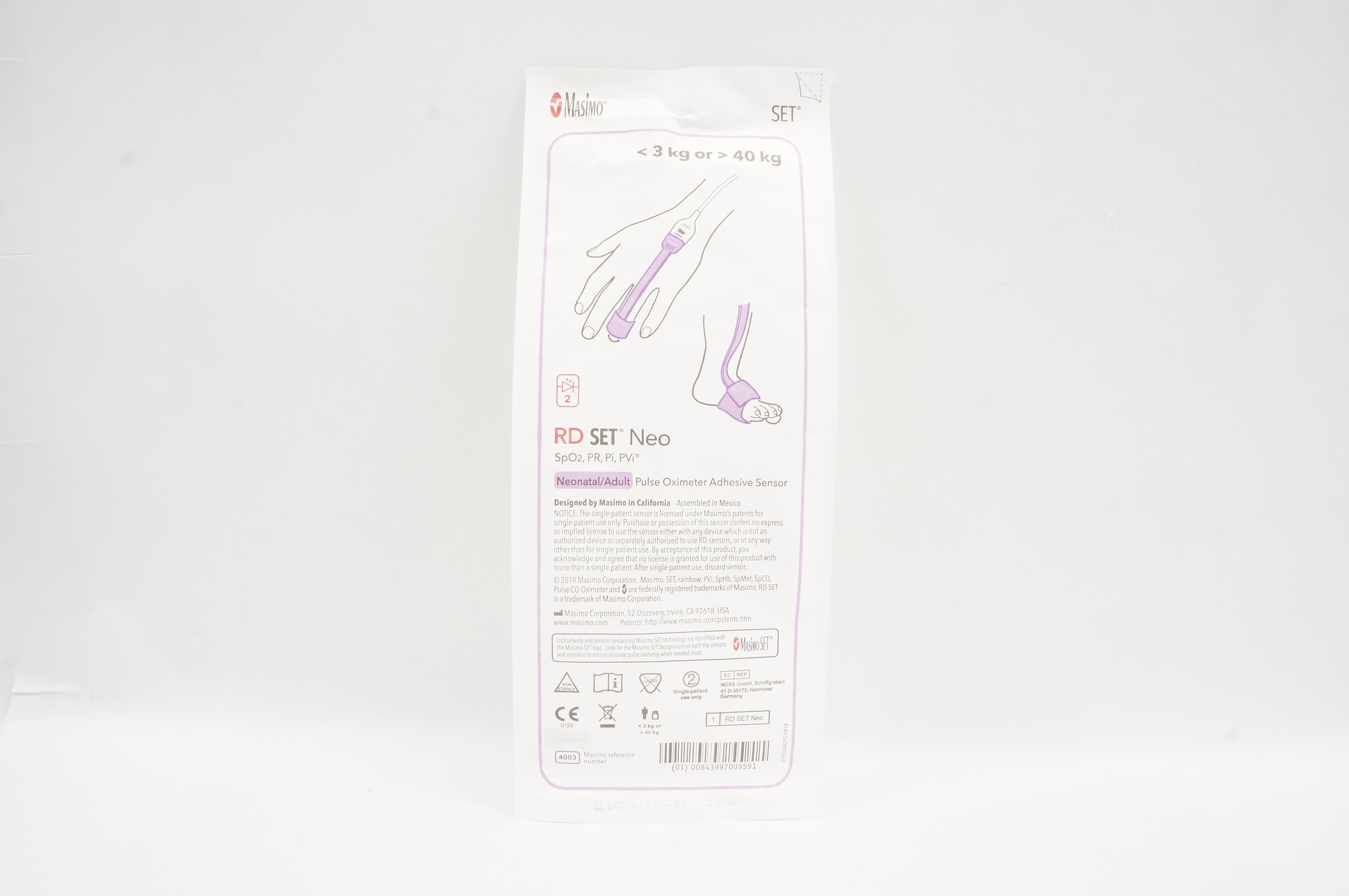 Masimo 4003 RD SET Neonatal/Adult Pulse Oximeter Adhesive Sensor <3kg or>40kg