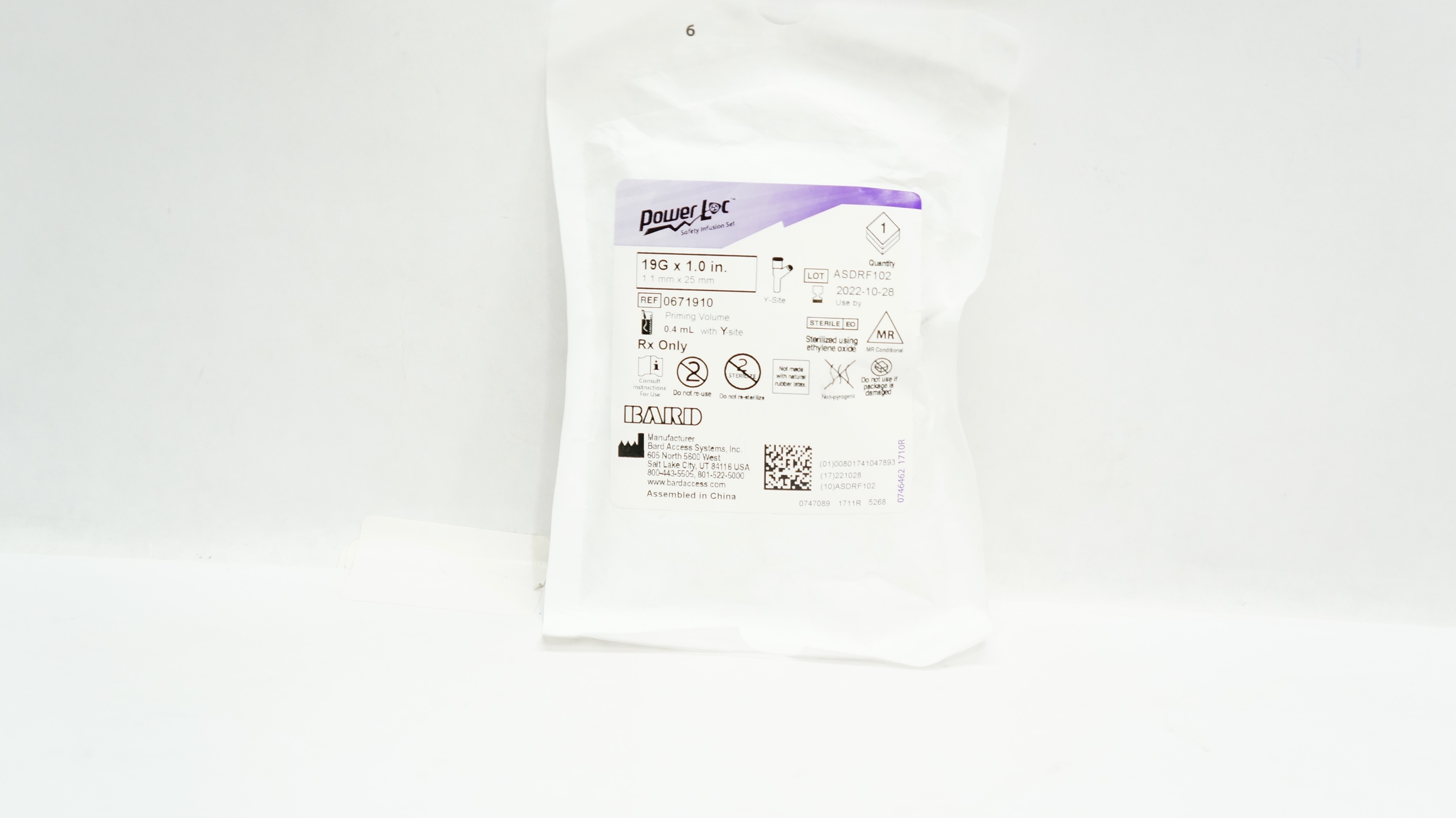 Bard 0671910 Power Loc Safety Infusion Set 19G x 1.0inch Prim. Vol. 0.4mL (x)