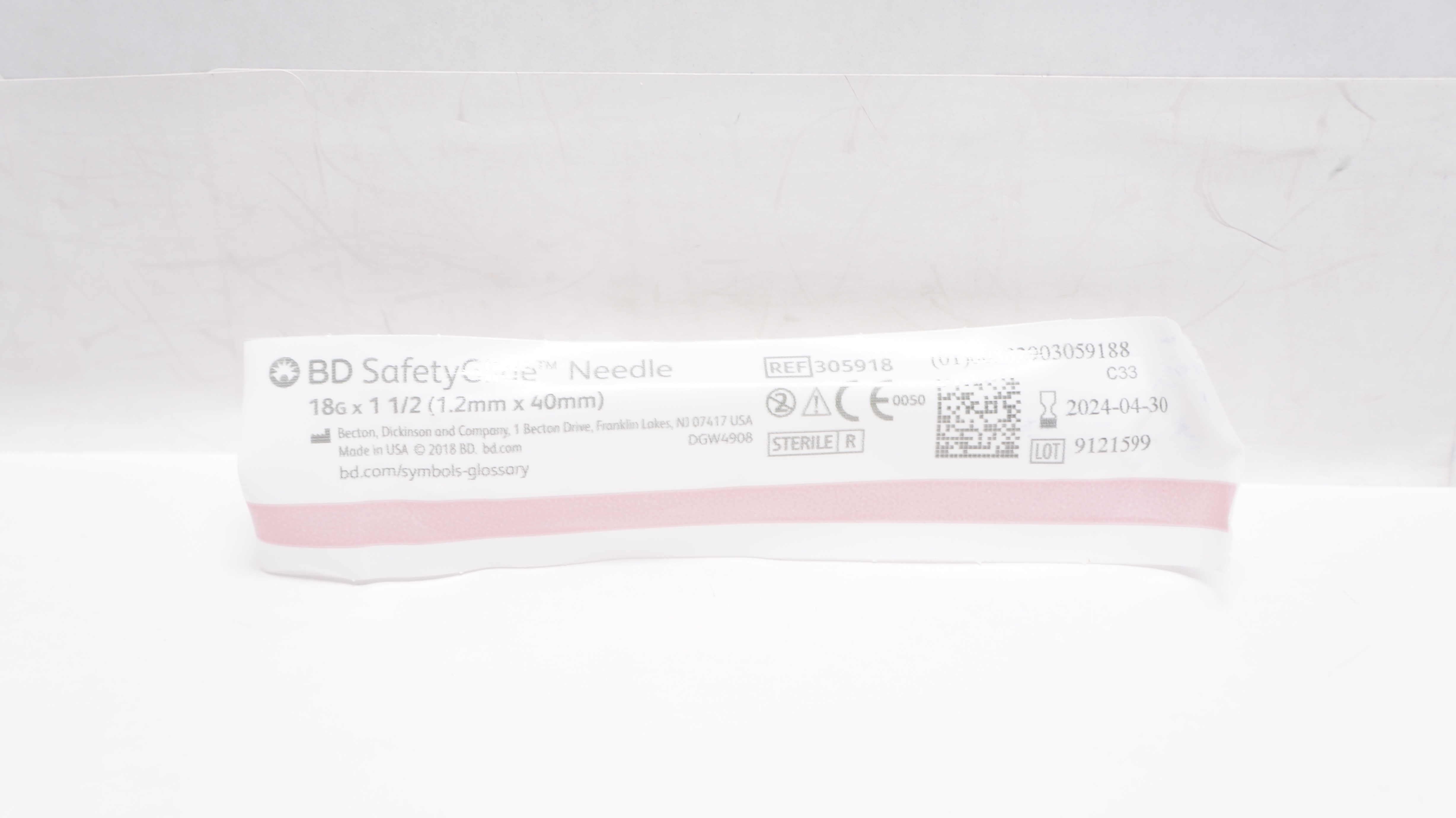 BD 305918 SafetyGlide Ndle 18G x 1-1/2 inch (x)