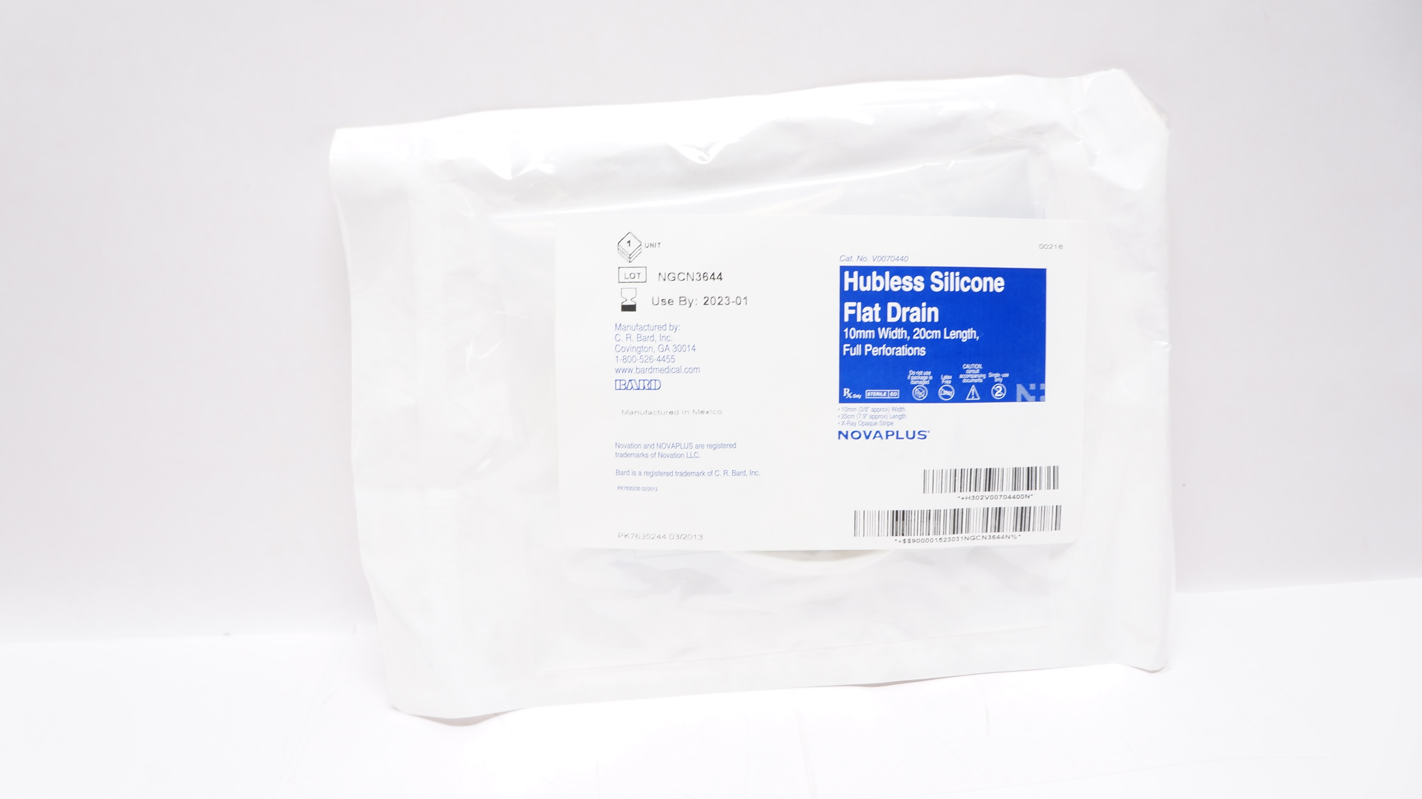 Bard V0070440 Novaplus Hubless Silicone Flat Drain 10mm x 20cm (x)