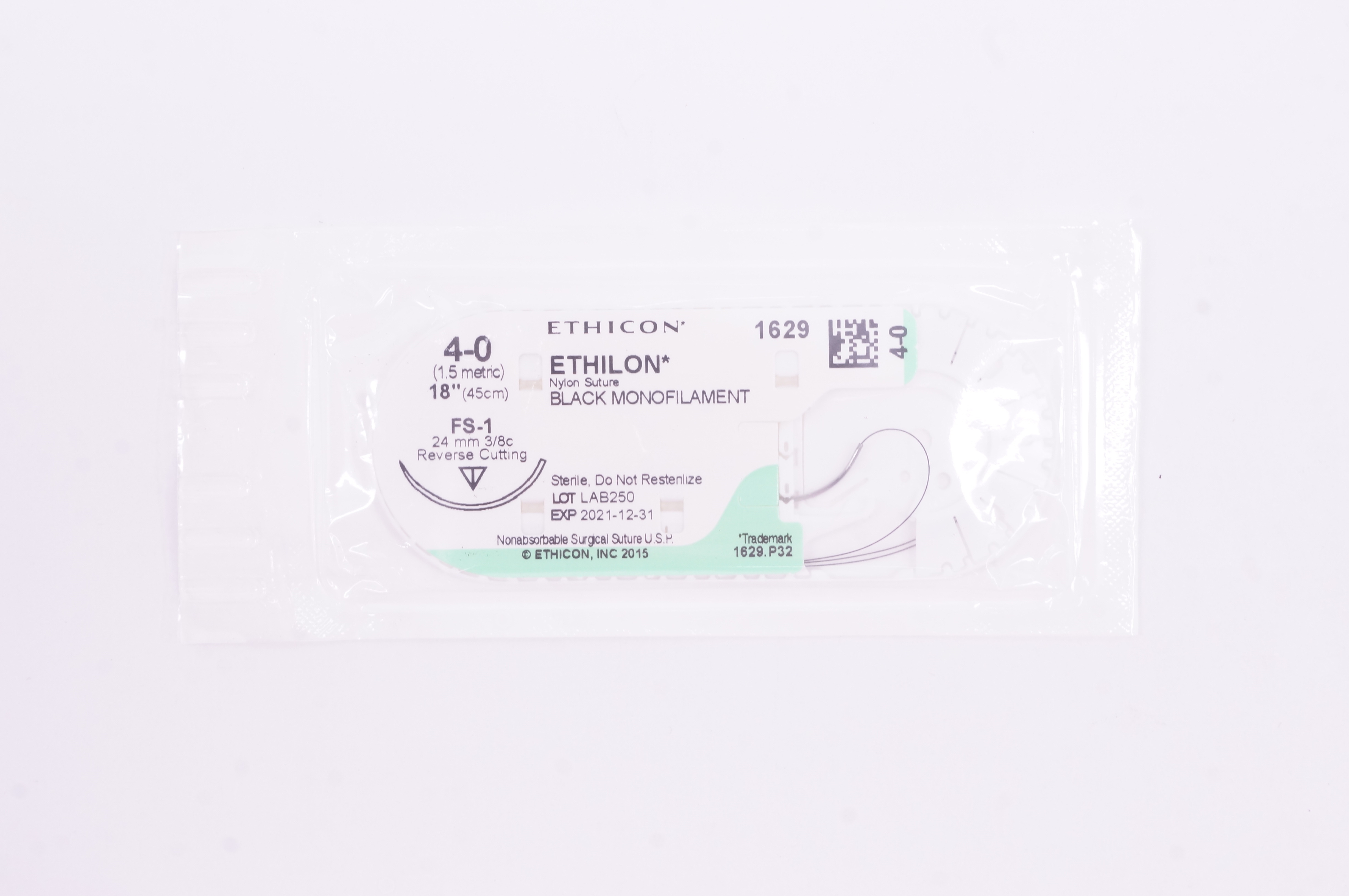 Ethicon 1629 4-0 ETHILON, FS-1, 24mm 3/8c Reverse Cutting, 18inch