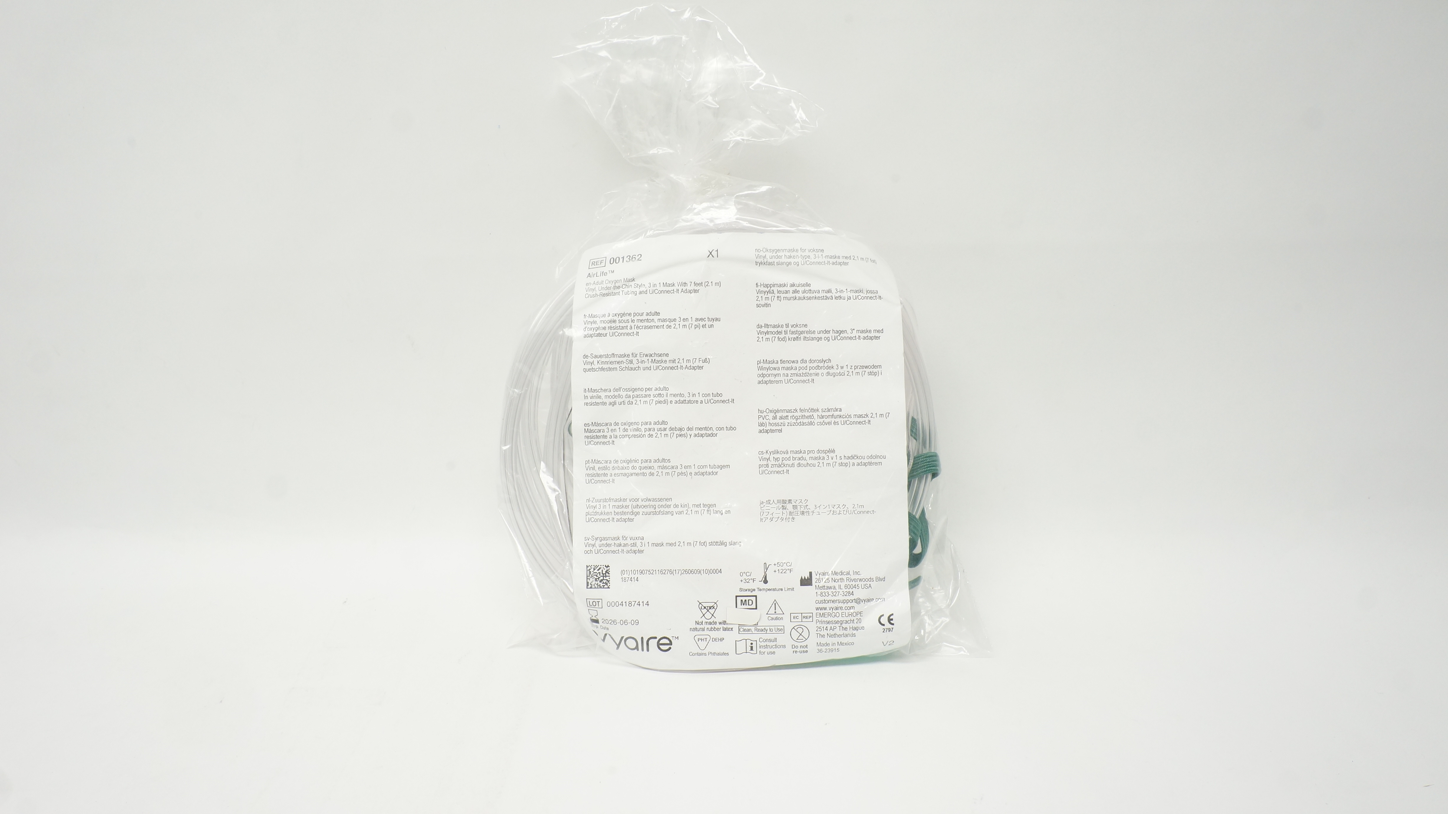 Vyaire 001362 AirLife Adult Oxygen Mask Vinyl