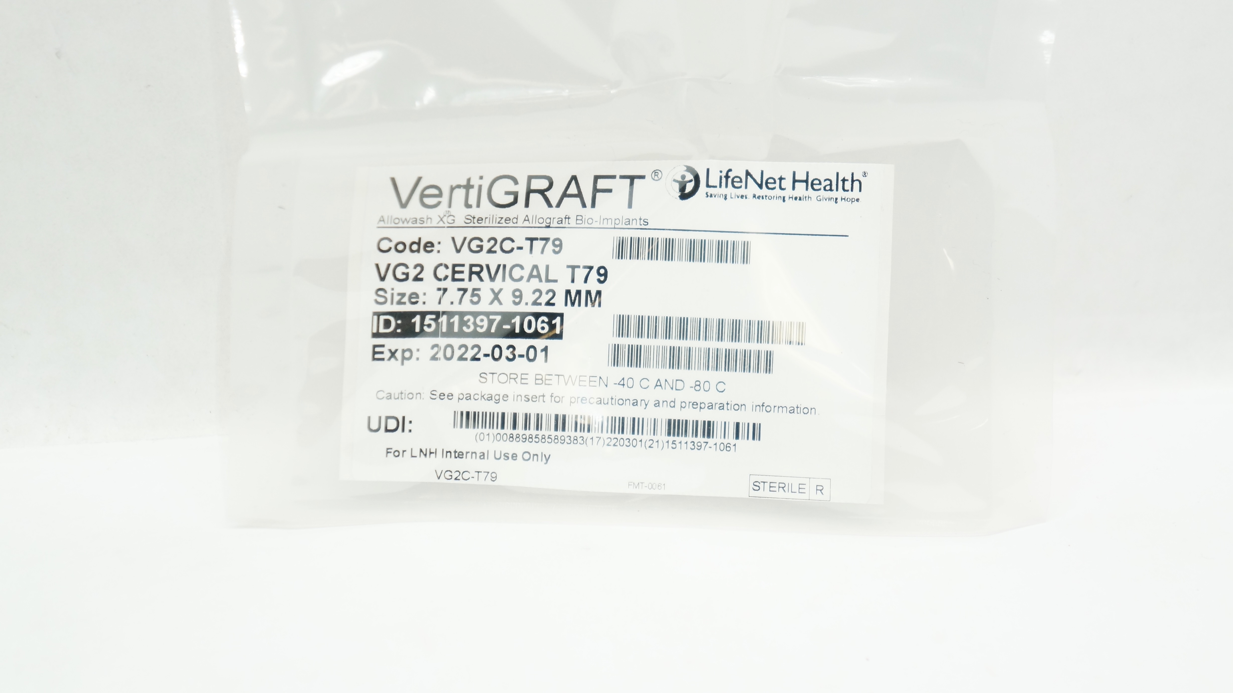 LifeNet Health VG2C-T79 VertiGRAFT Allograft Bio-Implants 7.72 x 9.22mm(x)