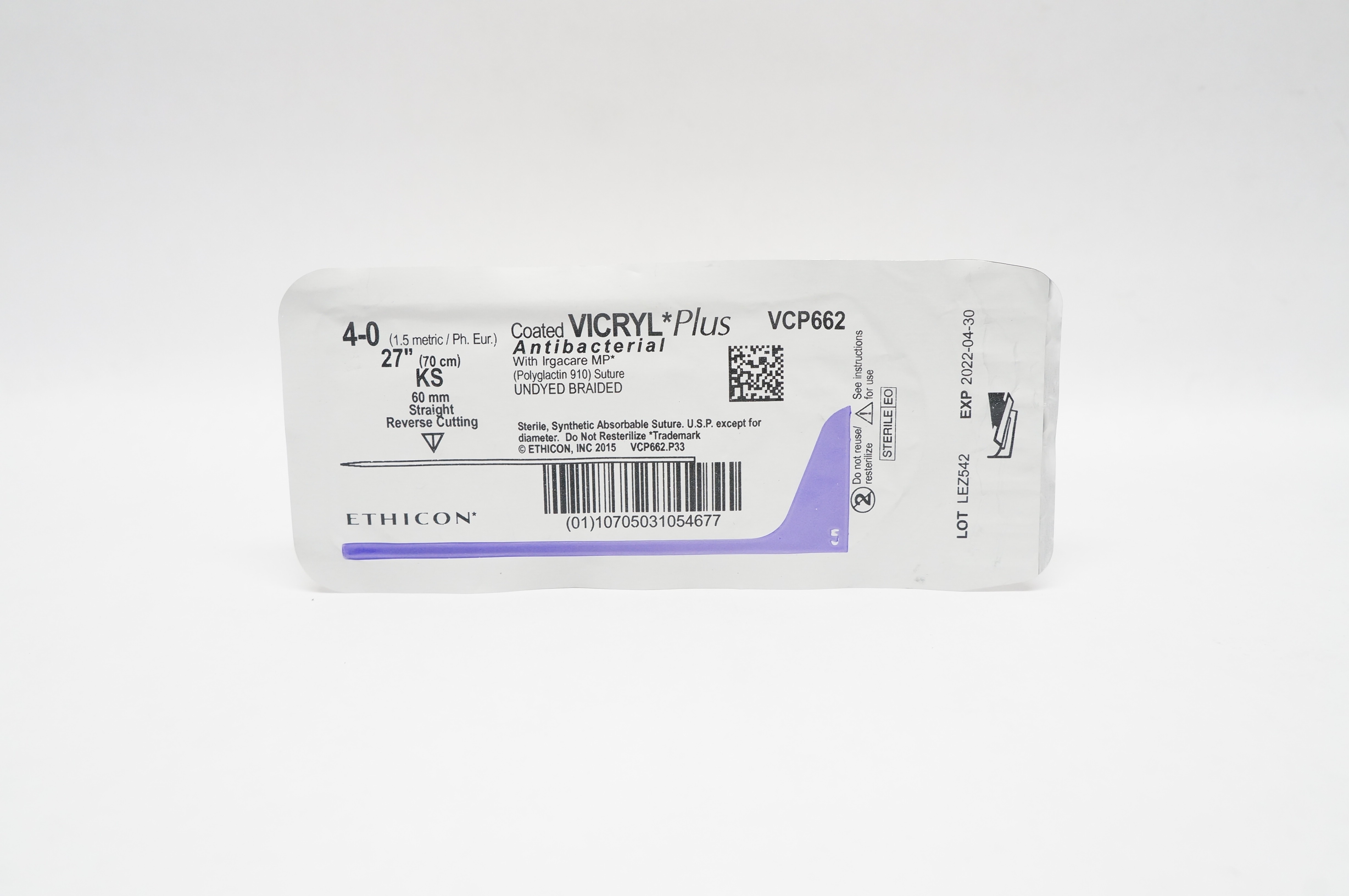 Ethicon VCP662 4-0 Coated VICRYL KS 60mm Straight Reverse Cutting 27inch (x)