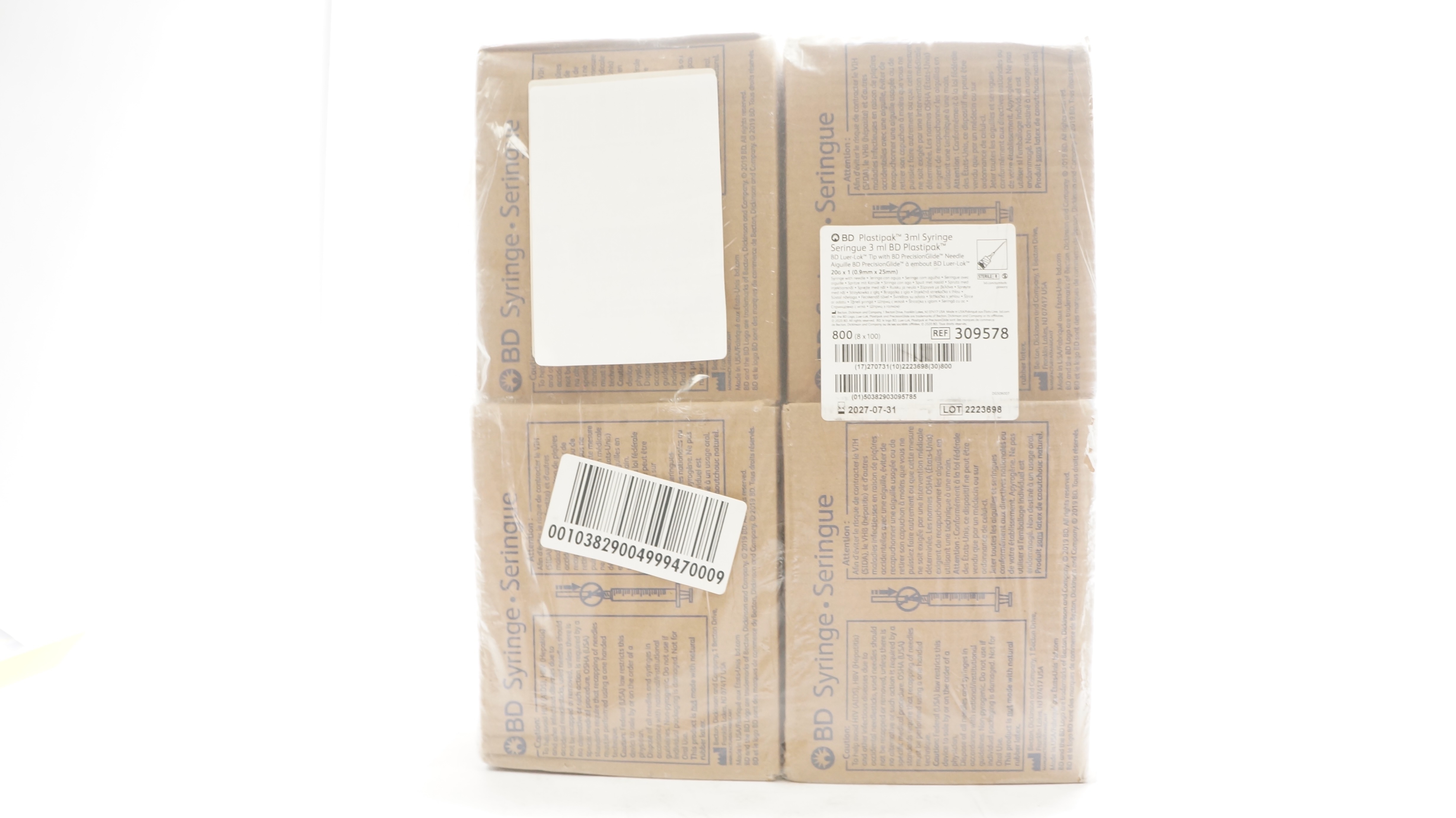 BD 309578 3ml Syringe Luer-Lok Tip w/PrecisionGlide Ndle 20G x 1 - Box of 800