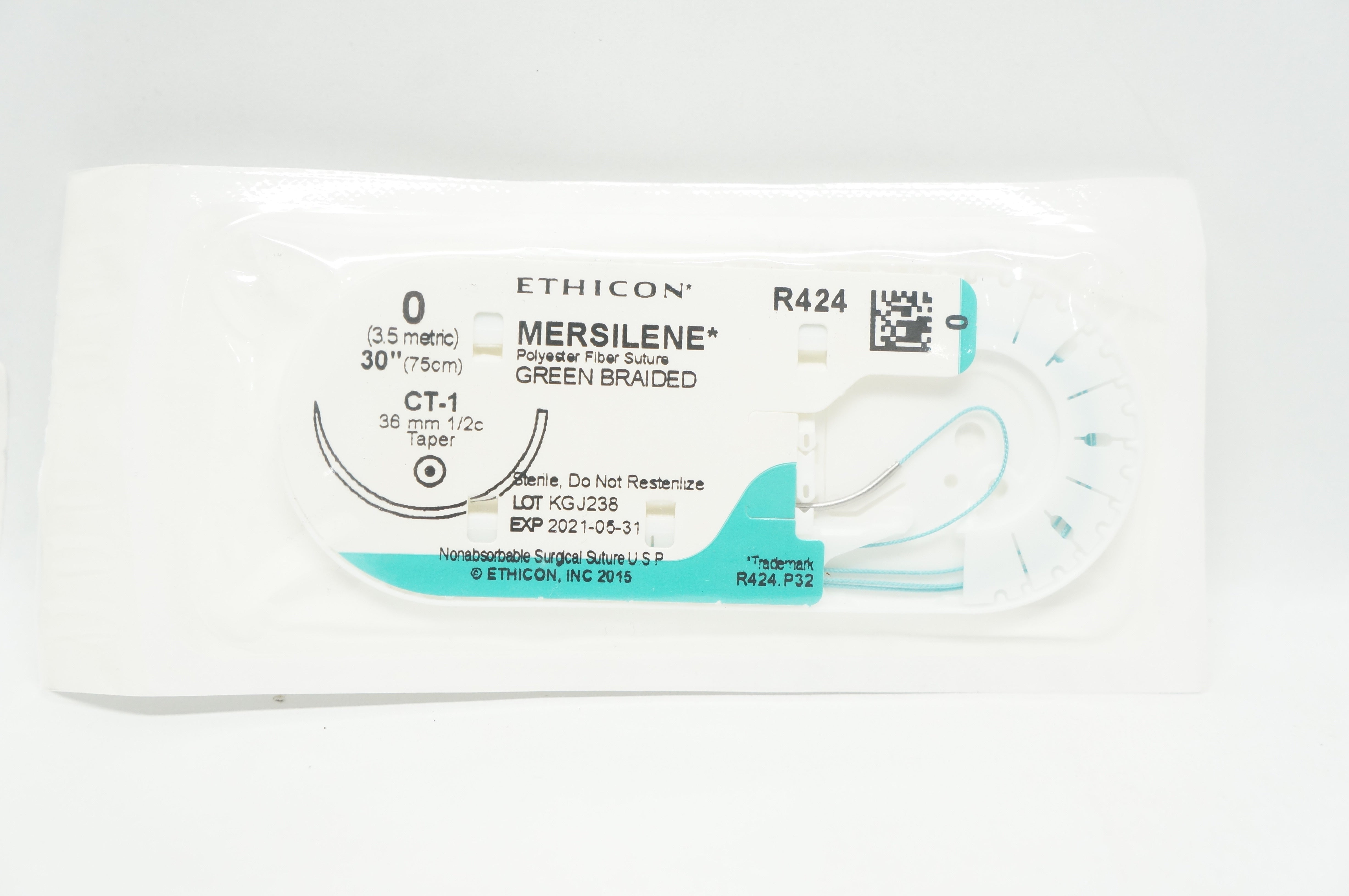 Ethicon R424 0 Mersilene CT-1 36mm 1/2c Taper, 30inch (x)