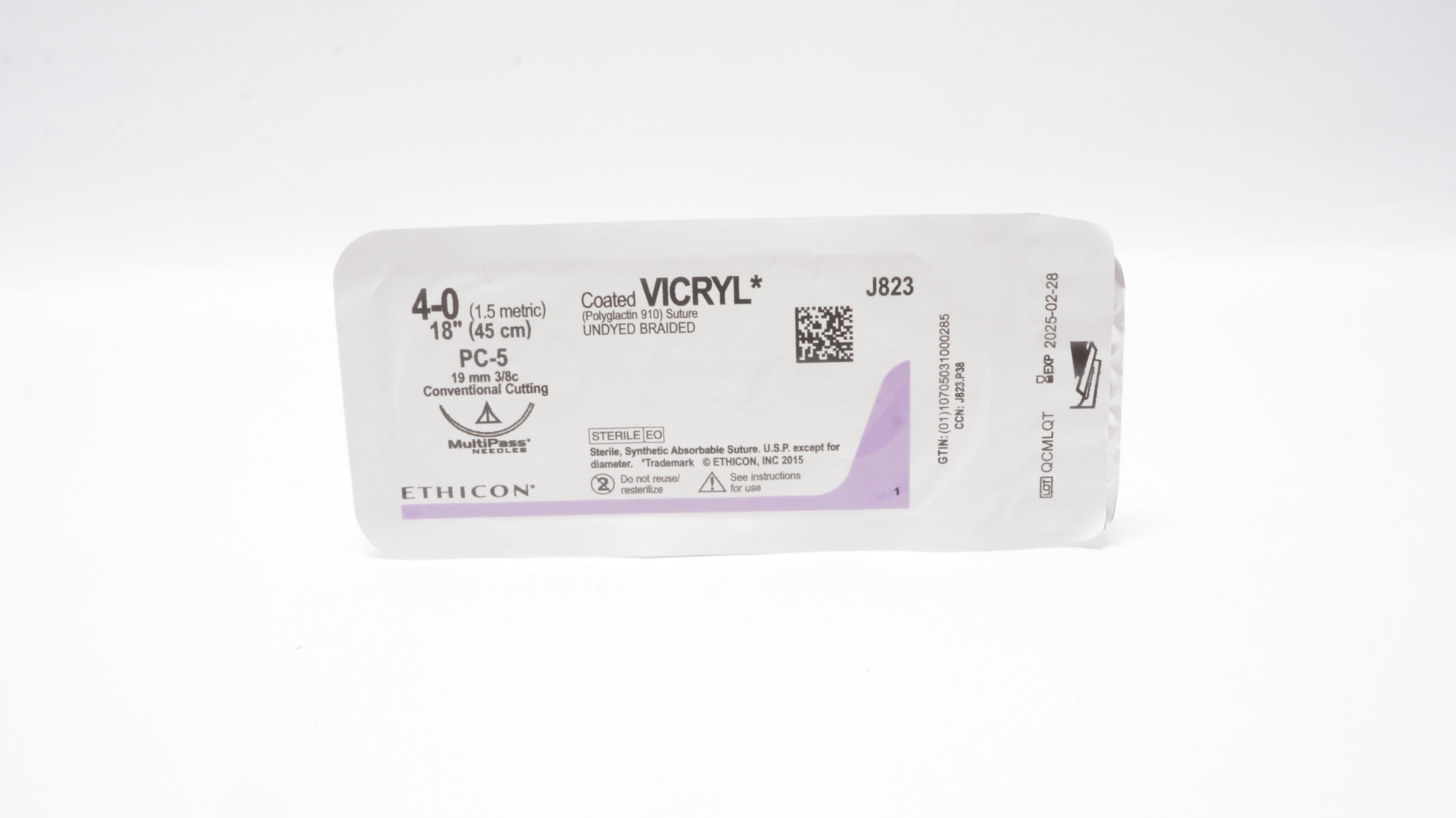 Ethicon J823 4-0 Coated Vicryl Stre PS-5 19mm 3/8c Conventional Cutting, 18inch