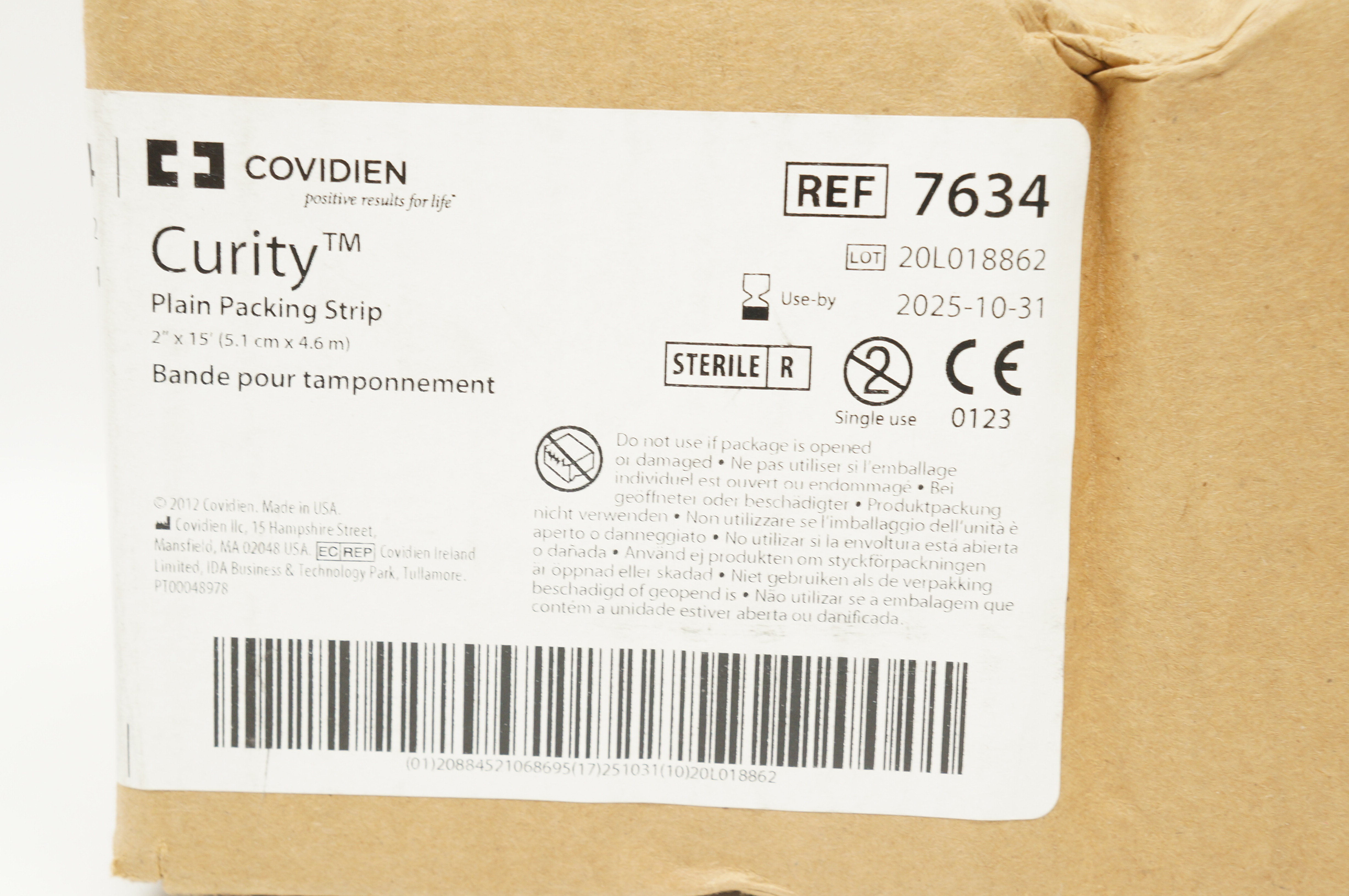 Covidien 7634 Curity Plain Packing Strip 2inch x 15 Ft. - Box of 12