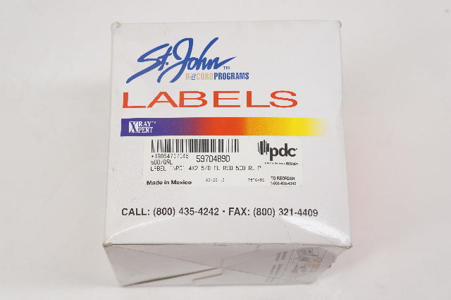 PDC 59704890 St. John Labels 4 x 2-5/8 Red - Box of 500