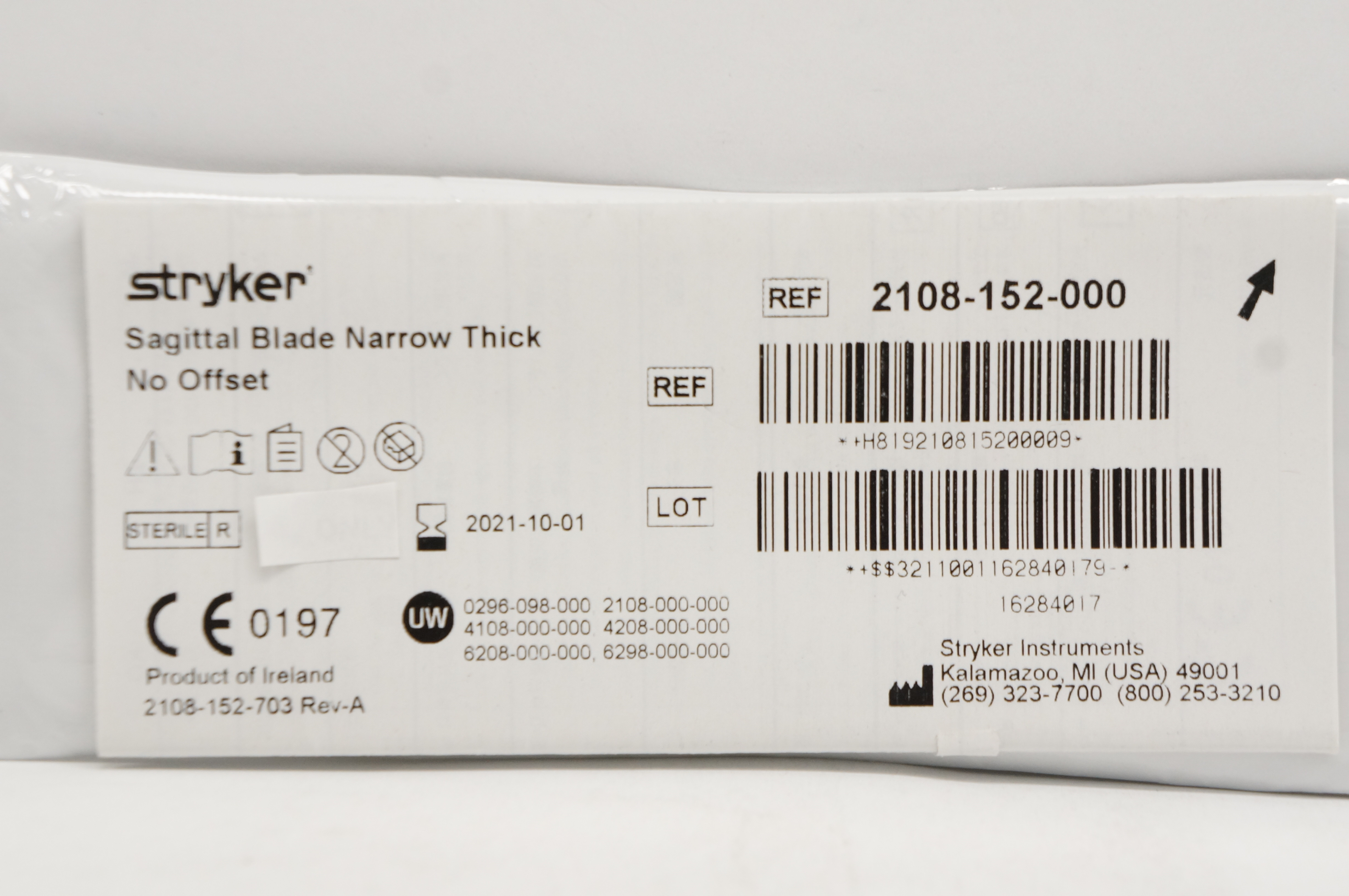 Stryker 2108-152-000 2108 Sagittal Blade, No Offset 12.4 x 1.19 x 82.1mm (x)