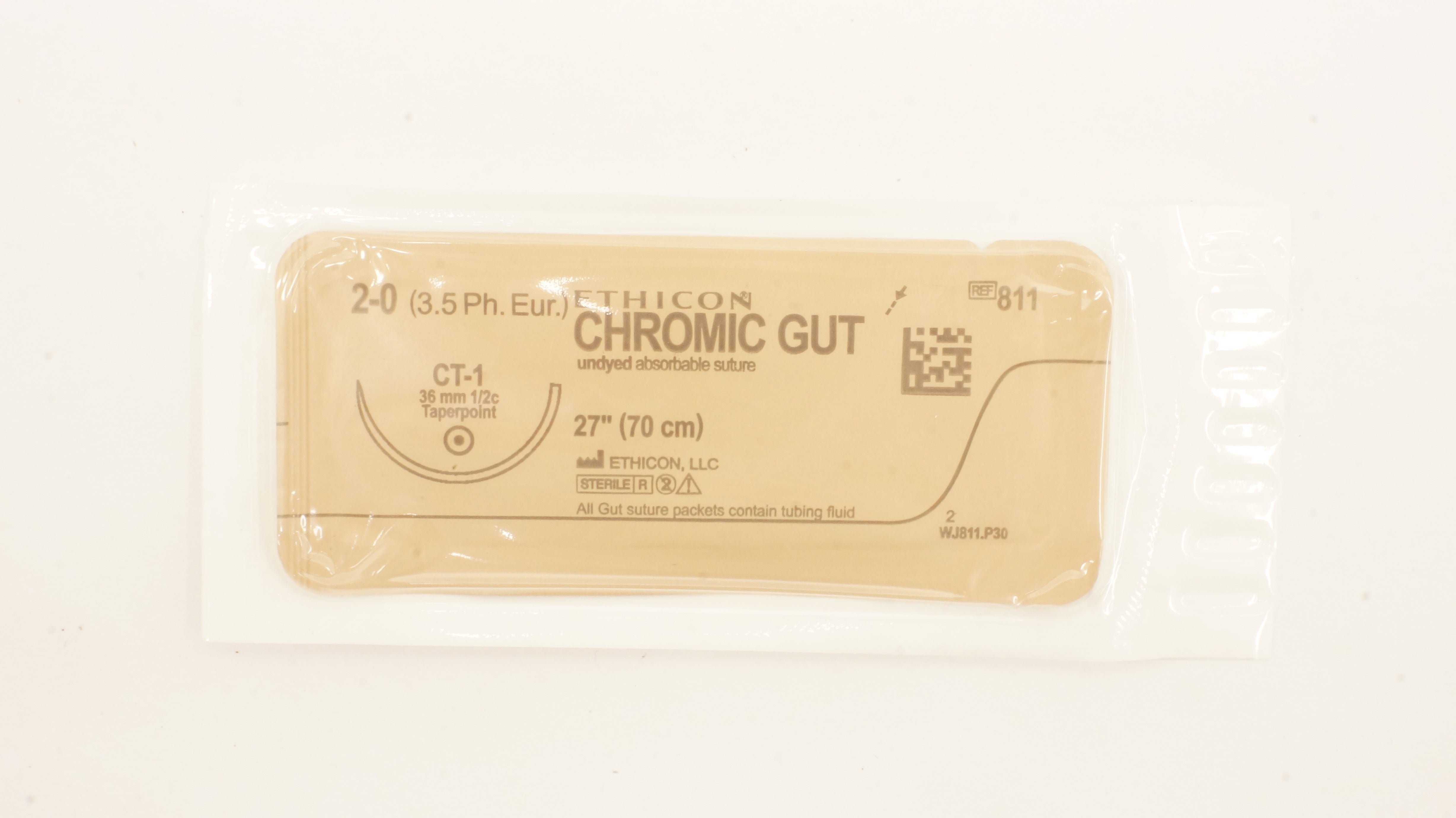 Ethicon 811 2-0 Chromic Gut Undyed Stre CT-1, 36mm 1/2c Taperpoint, 27inch (x)
