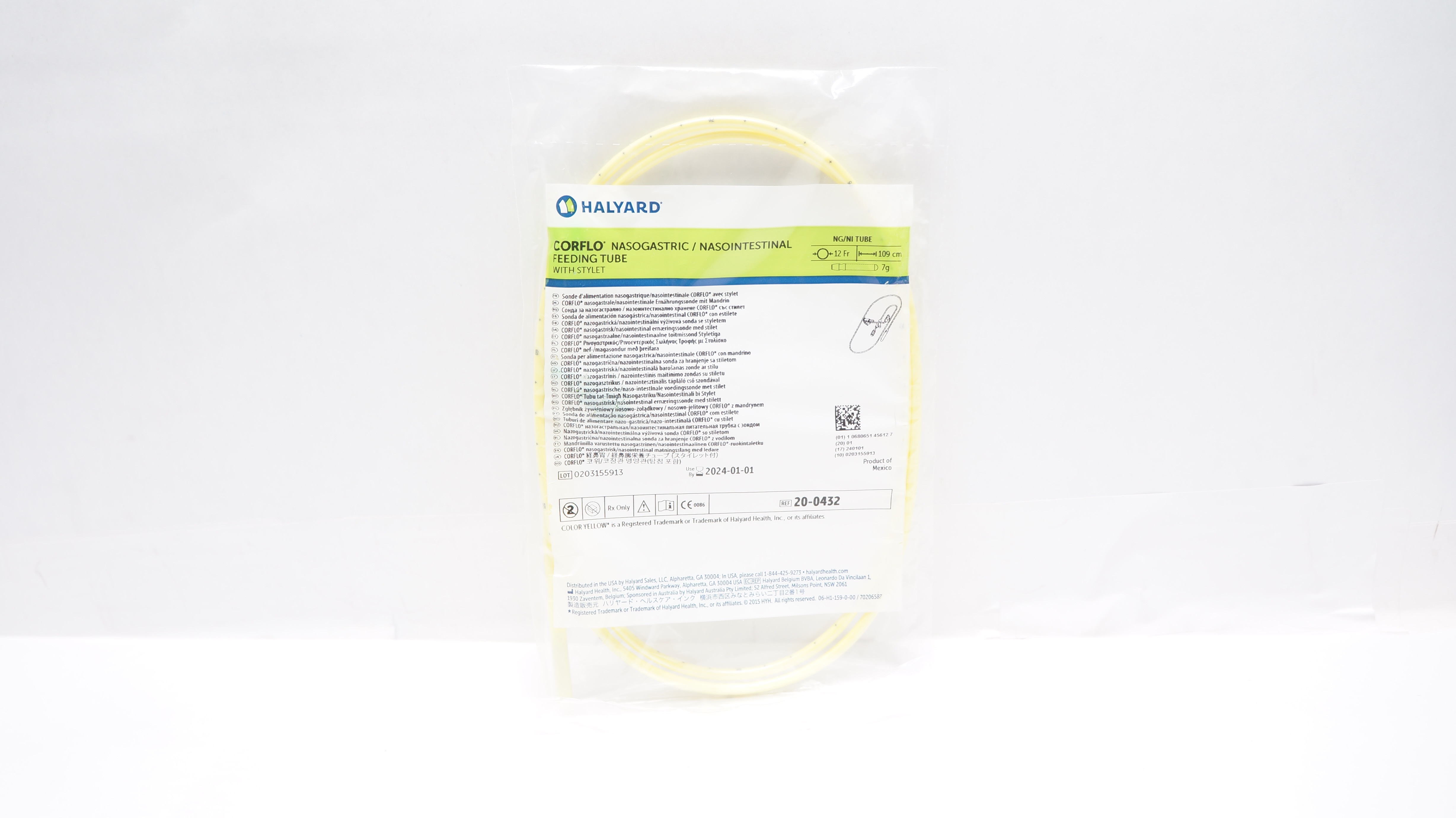 Halyard 20-0432 Corflo Nasogastric/Nasointestinal Feeding Tube 12Fr x 109cm (x)