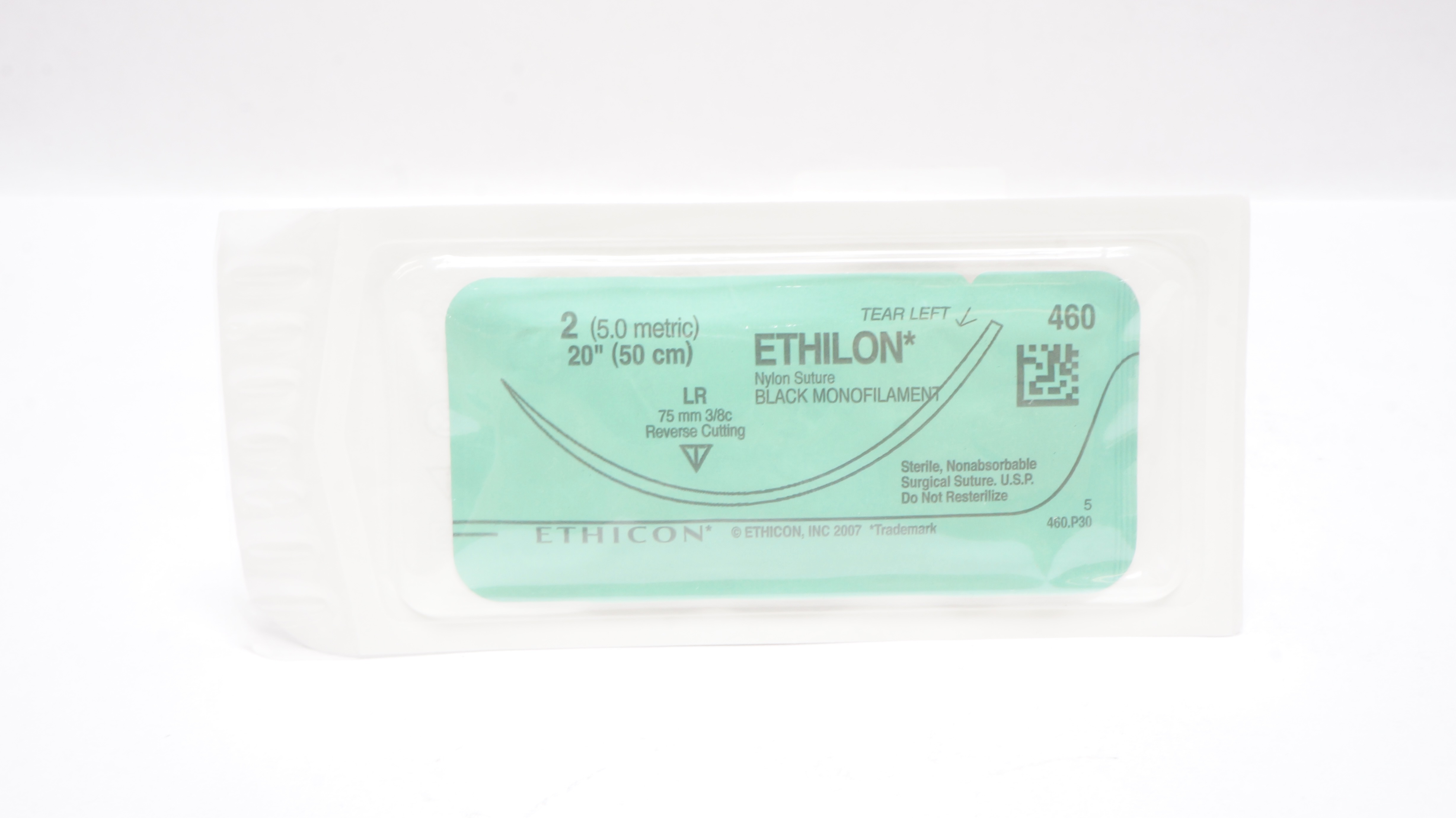 Ethicon 460 2 Ethilon Nylon LR 75mm 3/8C, Reverse Cutting,  20inch (x)