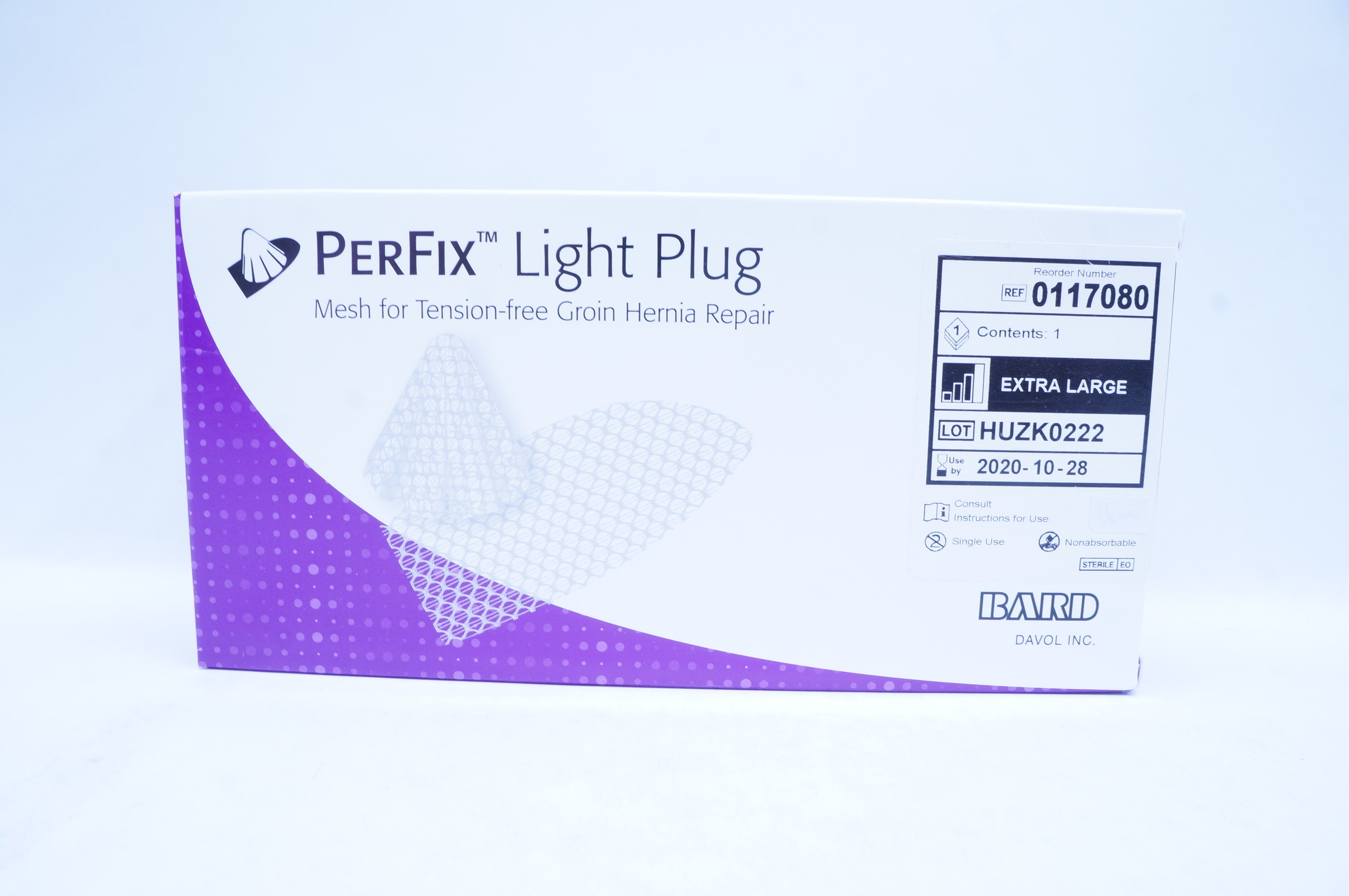 Bard 0117080 PerFix Light Plug Mesh for Tension-free Groin Hernia Repair XL (x)