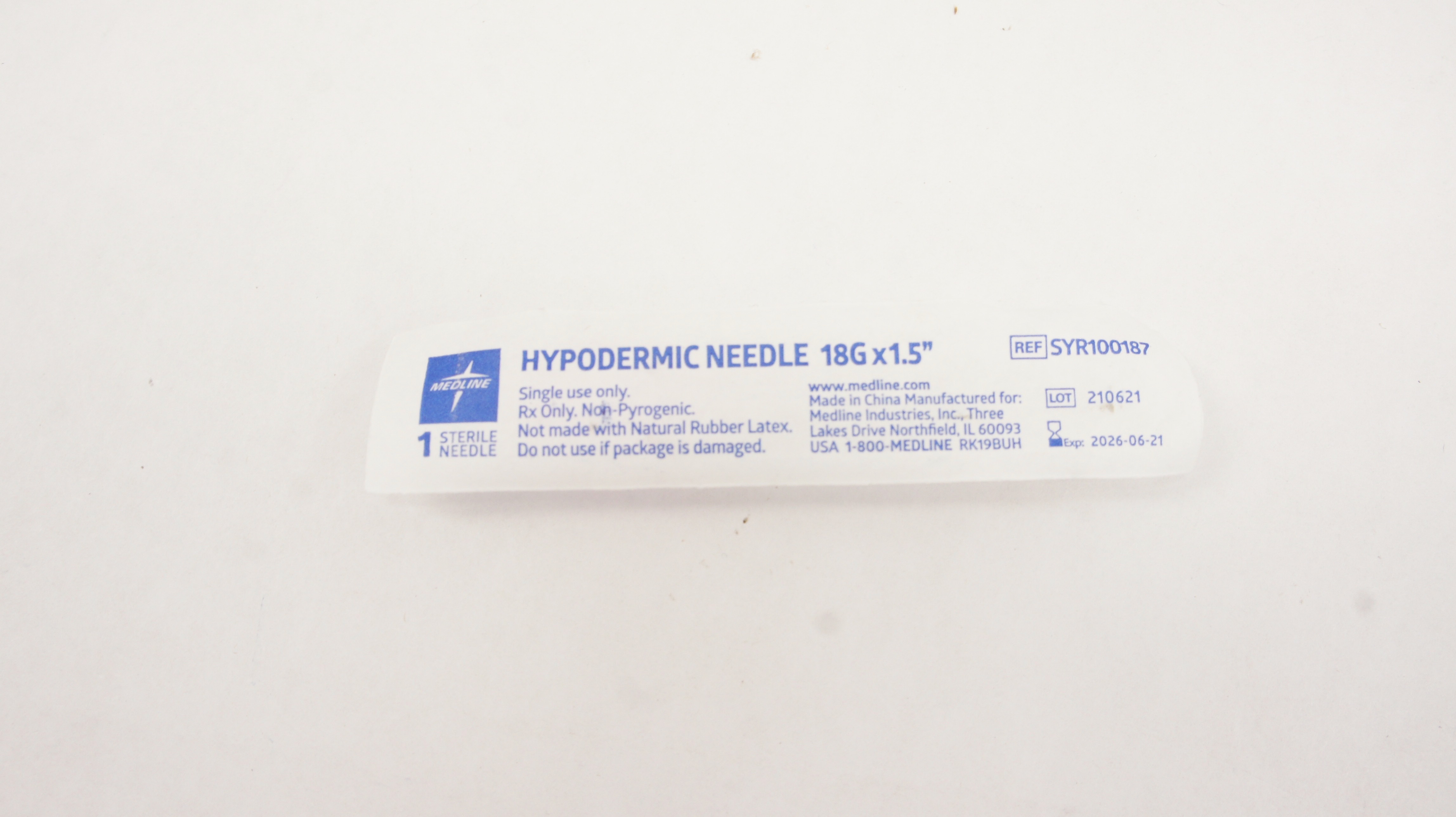 Medline SYR100187 Hypodermic Ndle 18G x 1.5inch