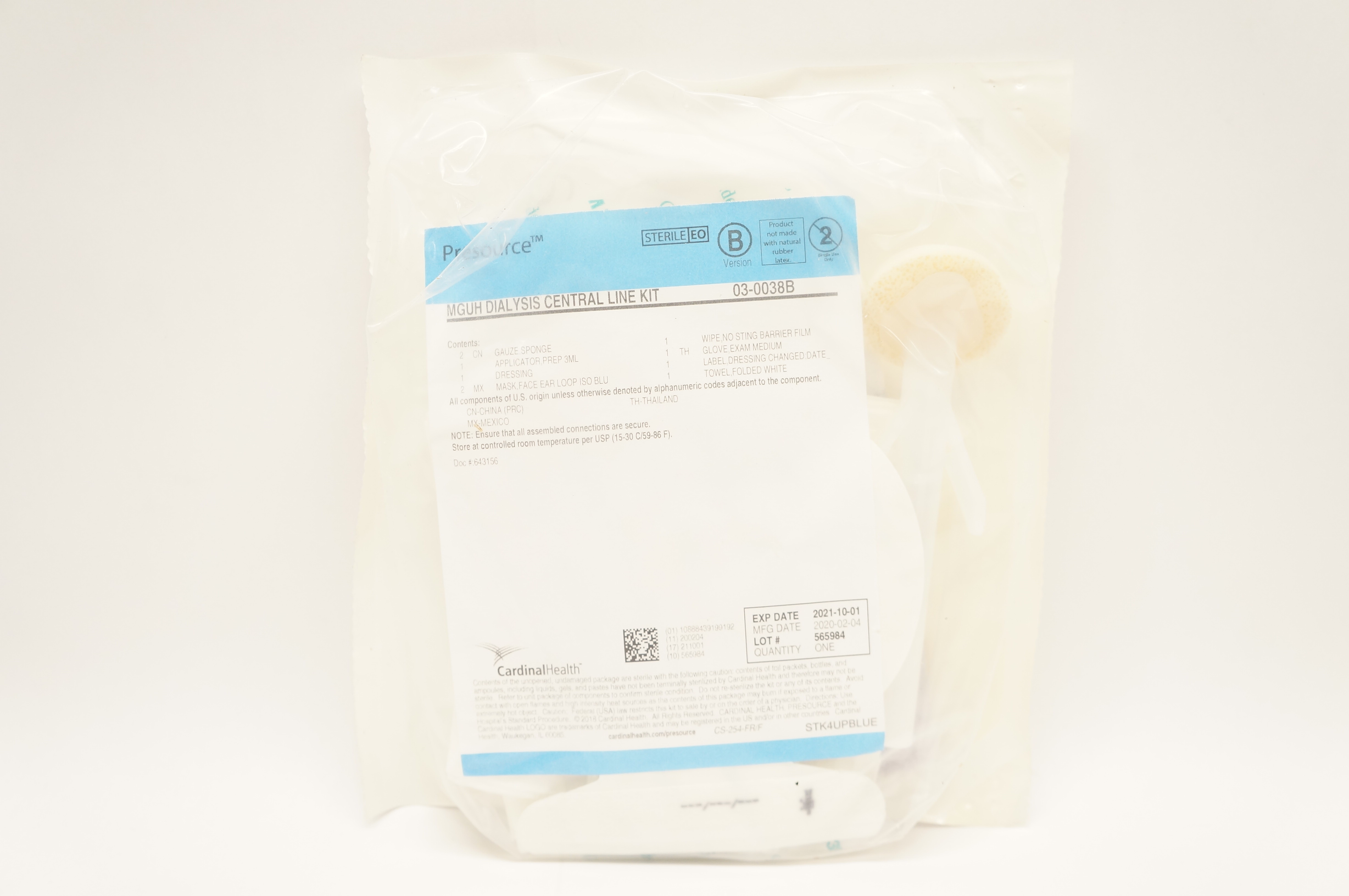 Cardinal Health 03-0038B Presource MGUH Dialysis Central Line Kit (x)