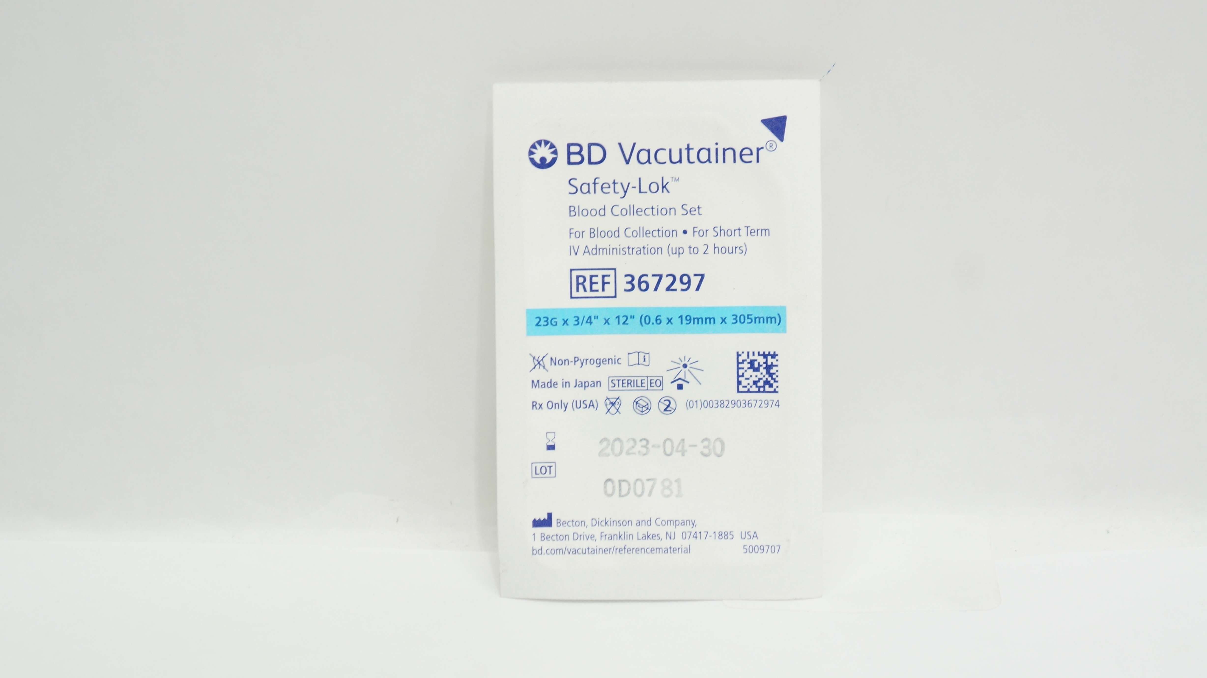 BD 367297 Vacutainer Safety-Lok Blood Collection Set 23G x 3/4inch x 12inch (x)