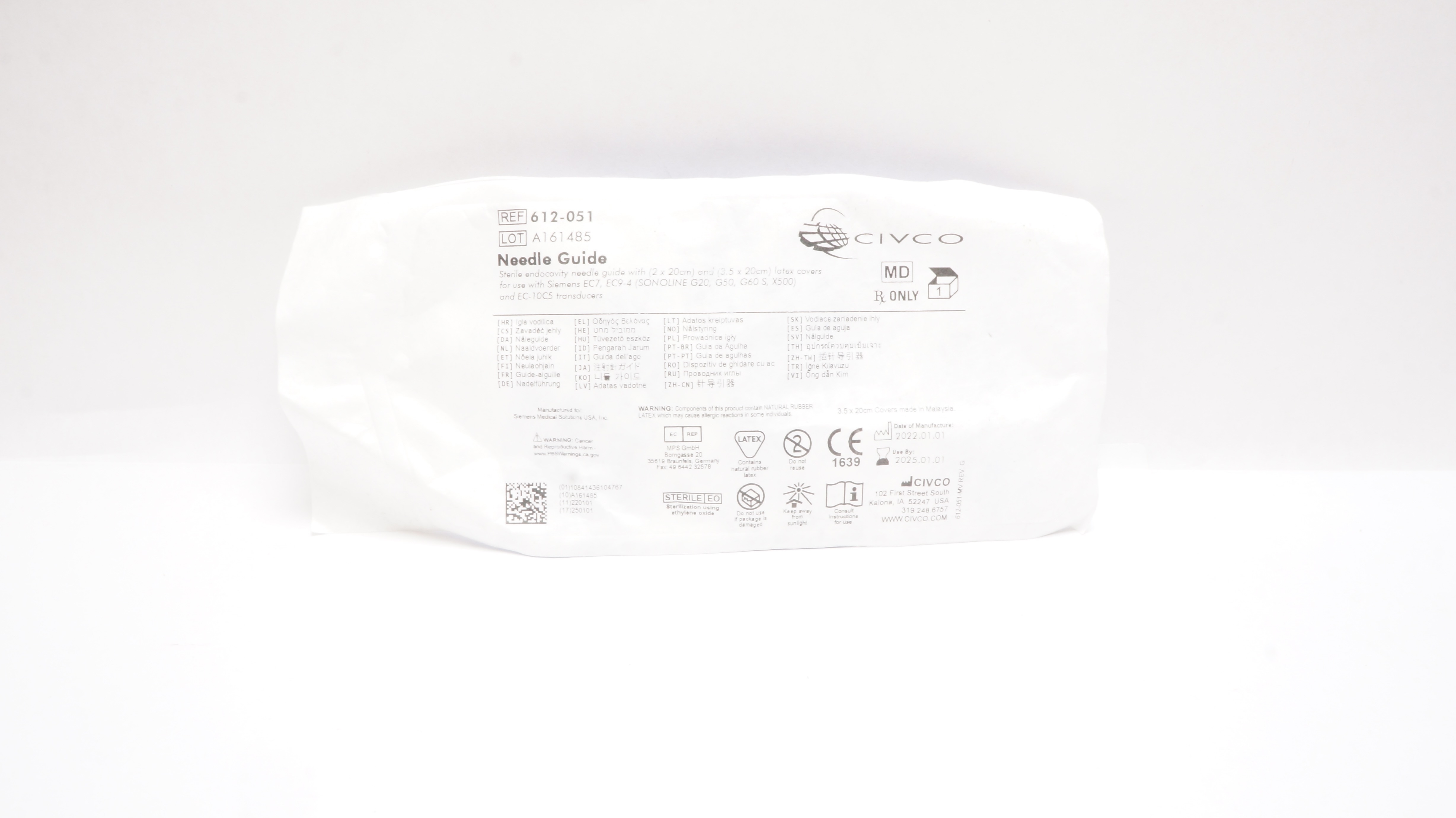 Civco 612-051 Sterile Needle Guide 2 x 20cm  W/Latex Covers 3.5 x 20cm