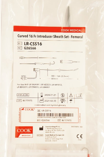 Cook Medical G26566 Curved Introducer Sheath Set-Femoral 16Fr x 68.6cm