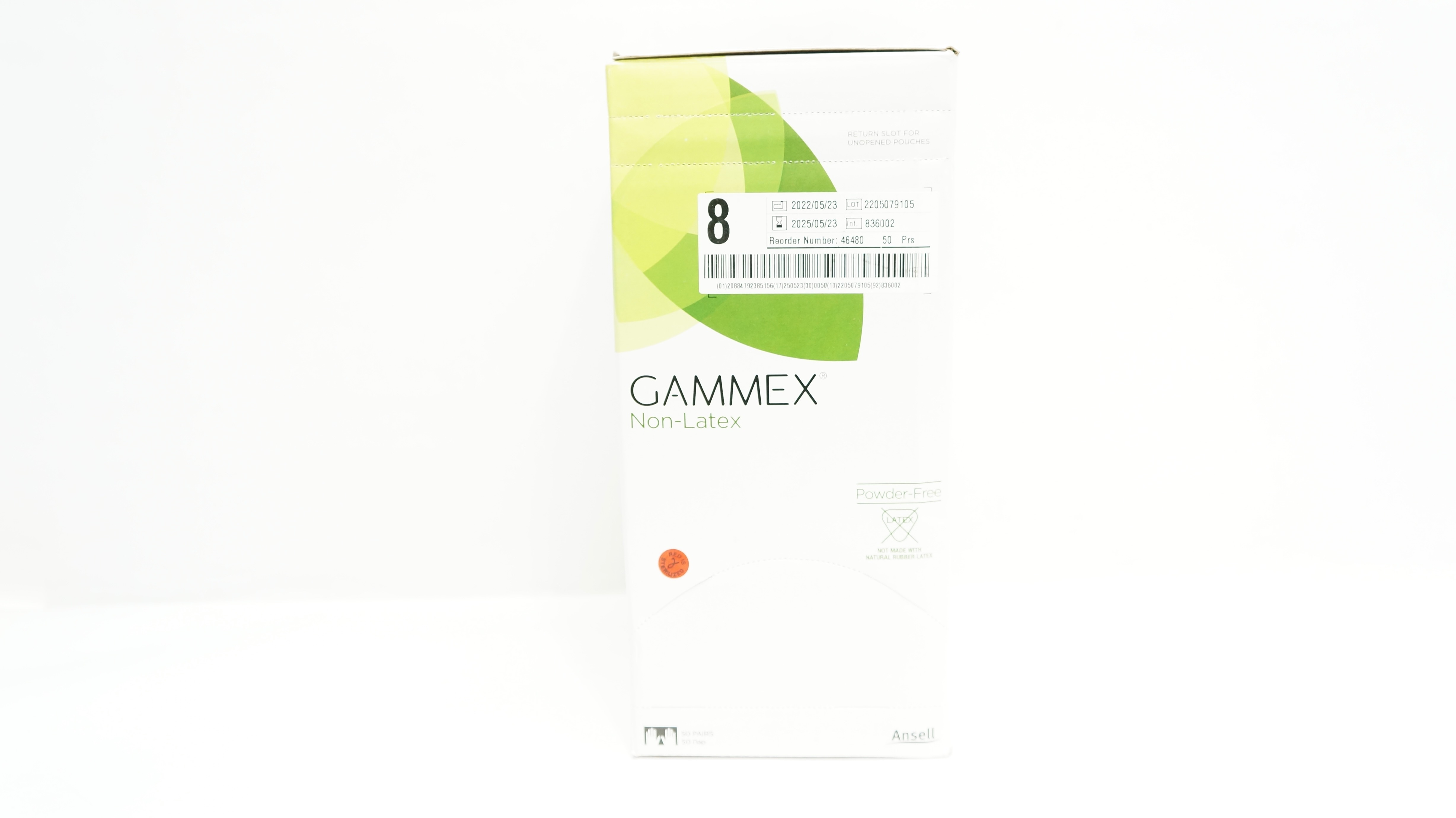 Gammex 46480 Ansell Neoprene Powder-Free Surgical Gloves Size 8 - Box of 50