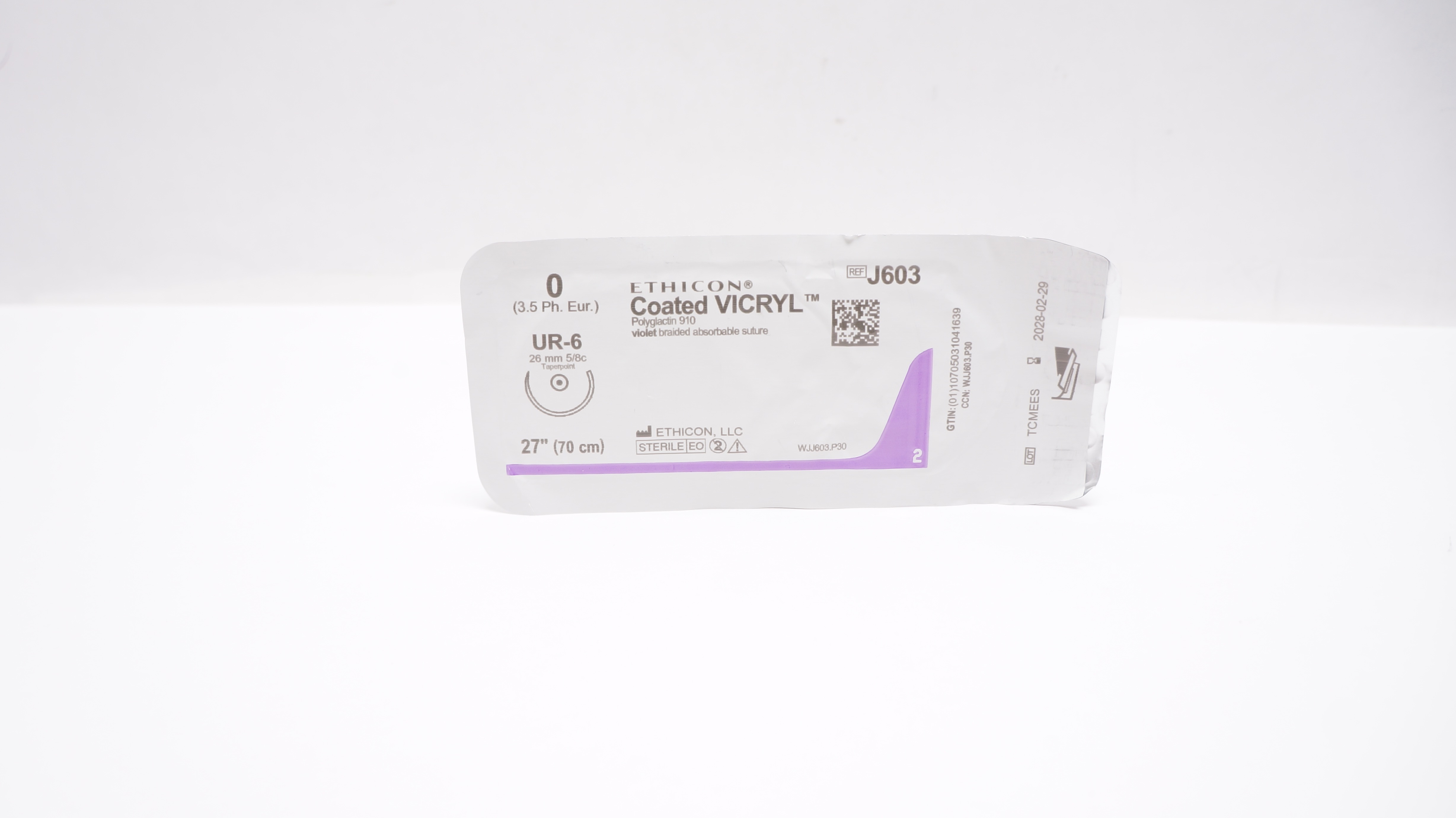 Ethicon J603 0 Coated VICRYL Polyglactin Stre UR-6, 26mm 5/8c Taperpoint, 27inch
