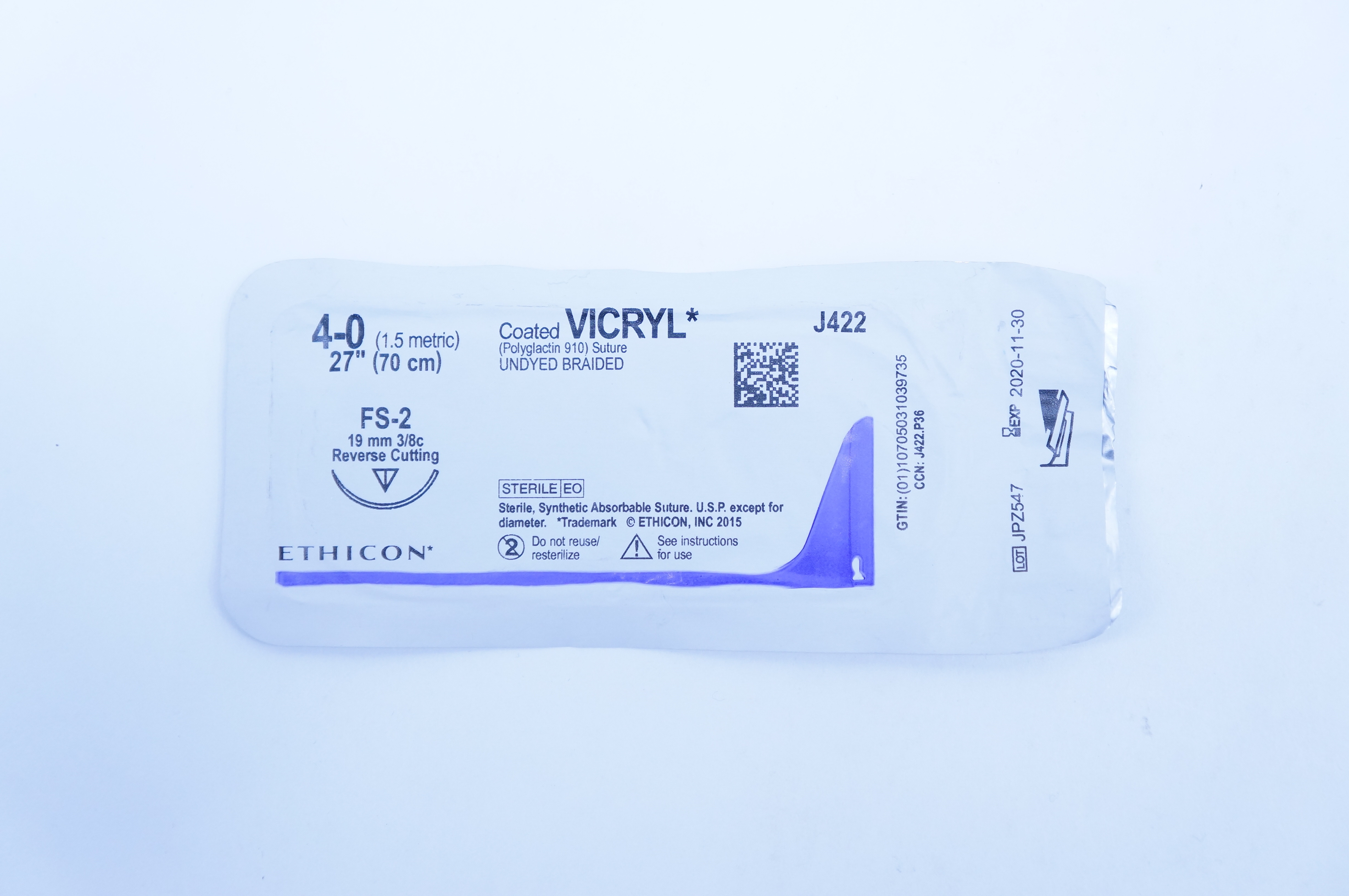 Ethicon J422 4-0 Vicryl Stre. Undyed Braided 27inch, FS-2 (x)