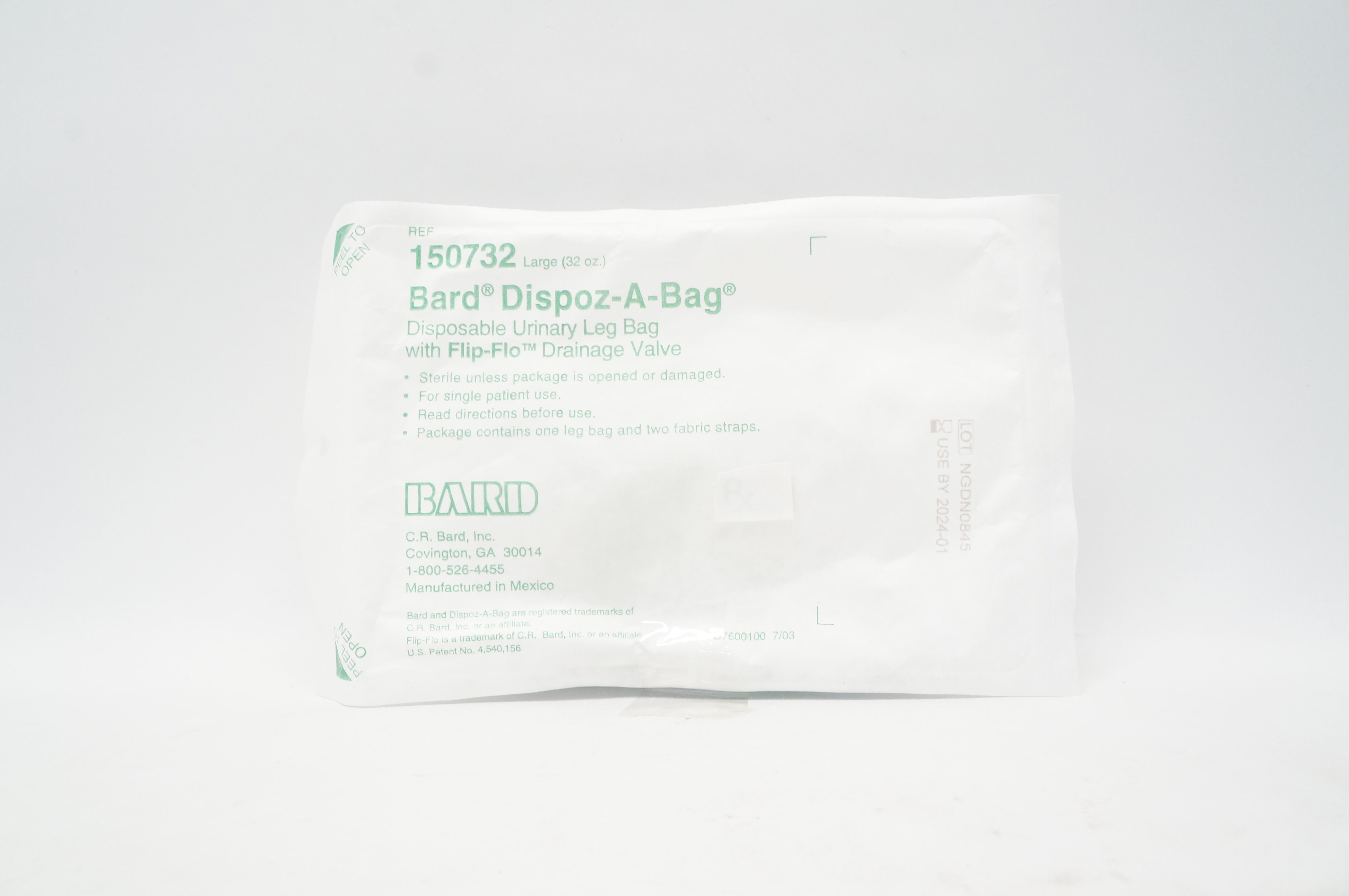 Bard 150732 Dispoz-A-Bag Disposable Urinary Leg Bag