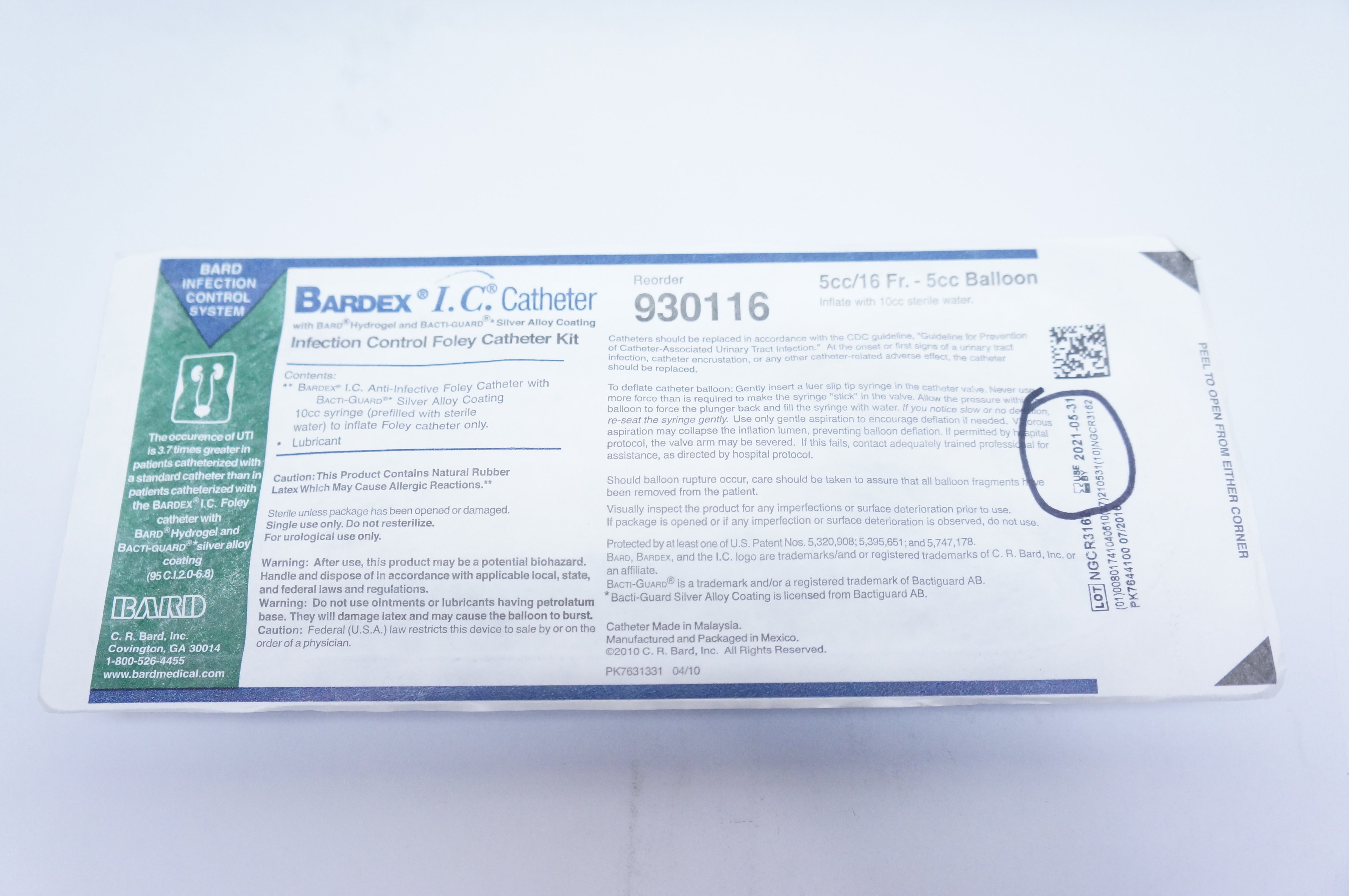 Bard 930116 Infection Foley Cath. Kit 5cc/16Fr.