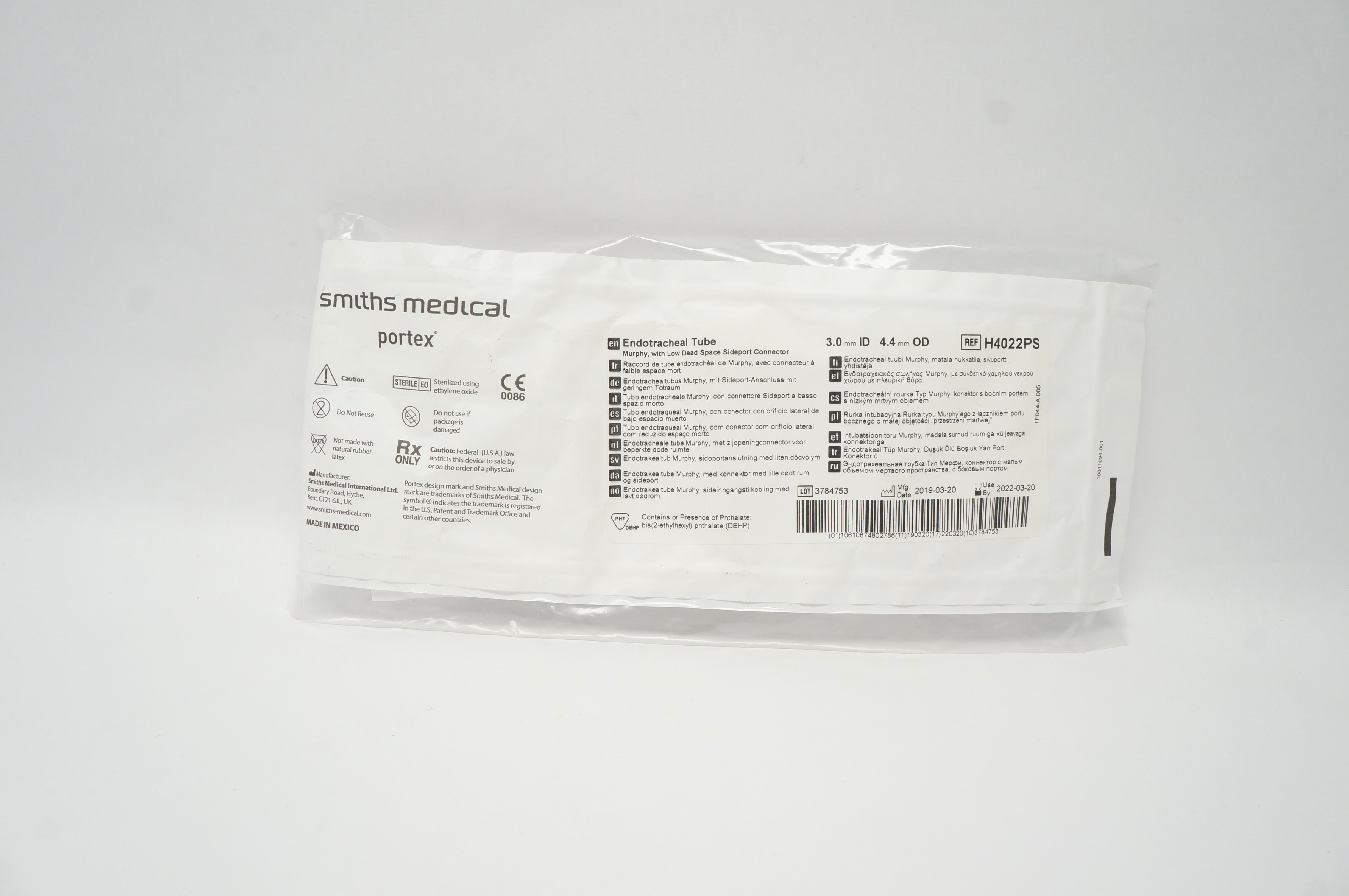 Smiths Medical H4022PS Portex Endotracheal Tube Murphy, 3.0 mm ID x 4.4 mm OD(x)