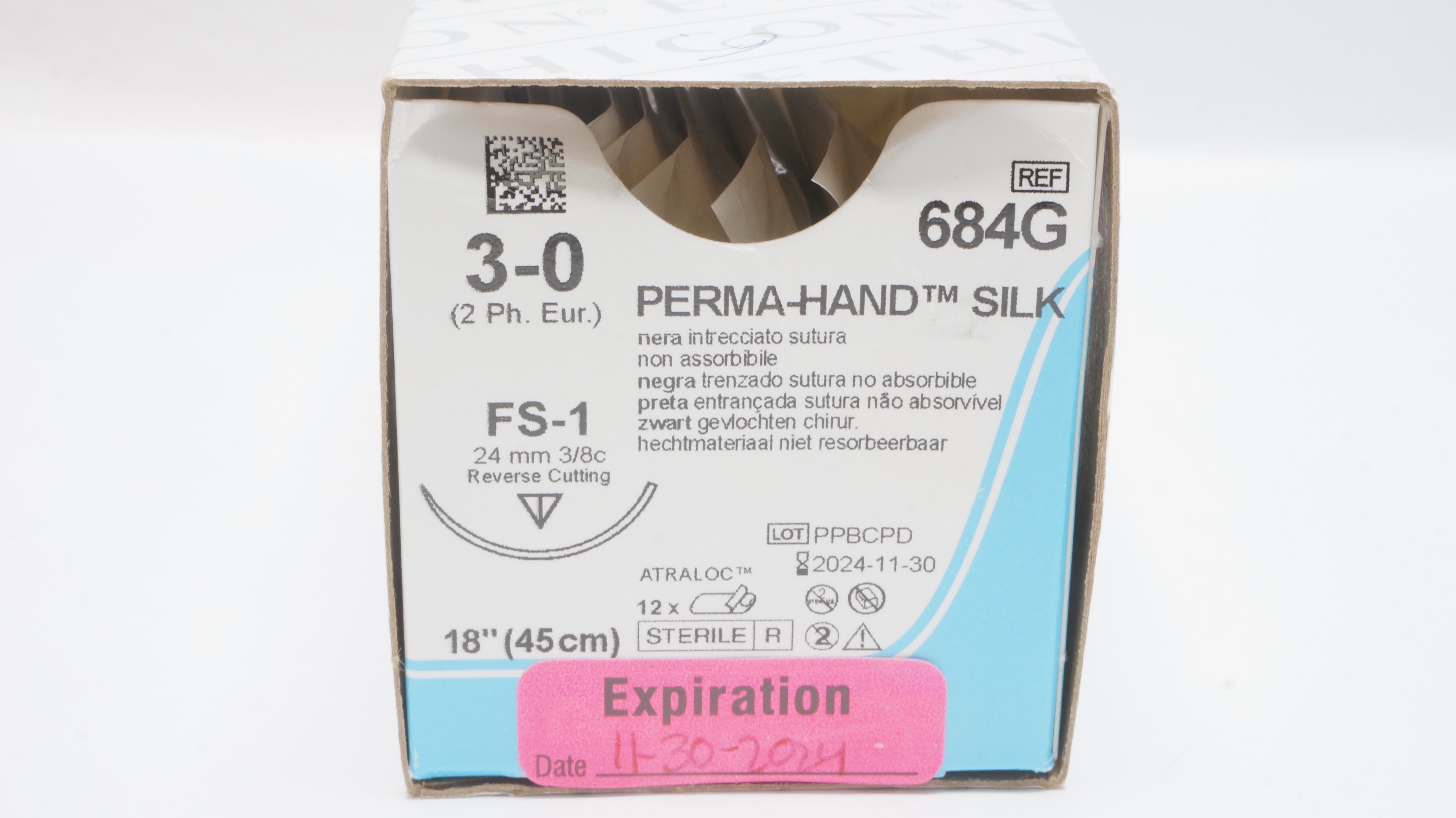 Ethicon 684G 3-0 Perma-Hand FS-1 24mm 3/8c Reverse Cutting 18inch (x) -Box of 6