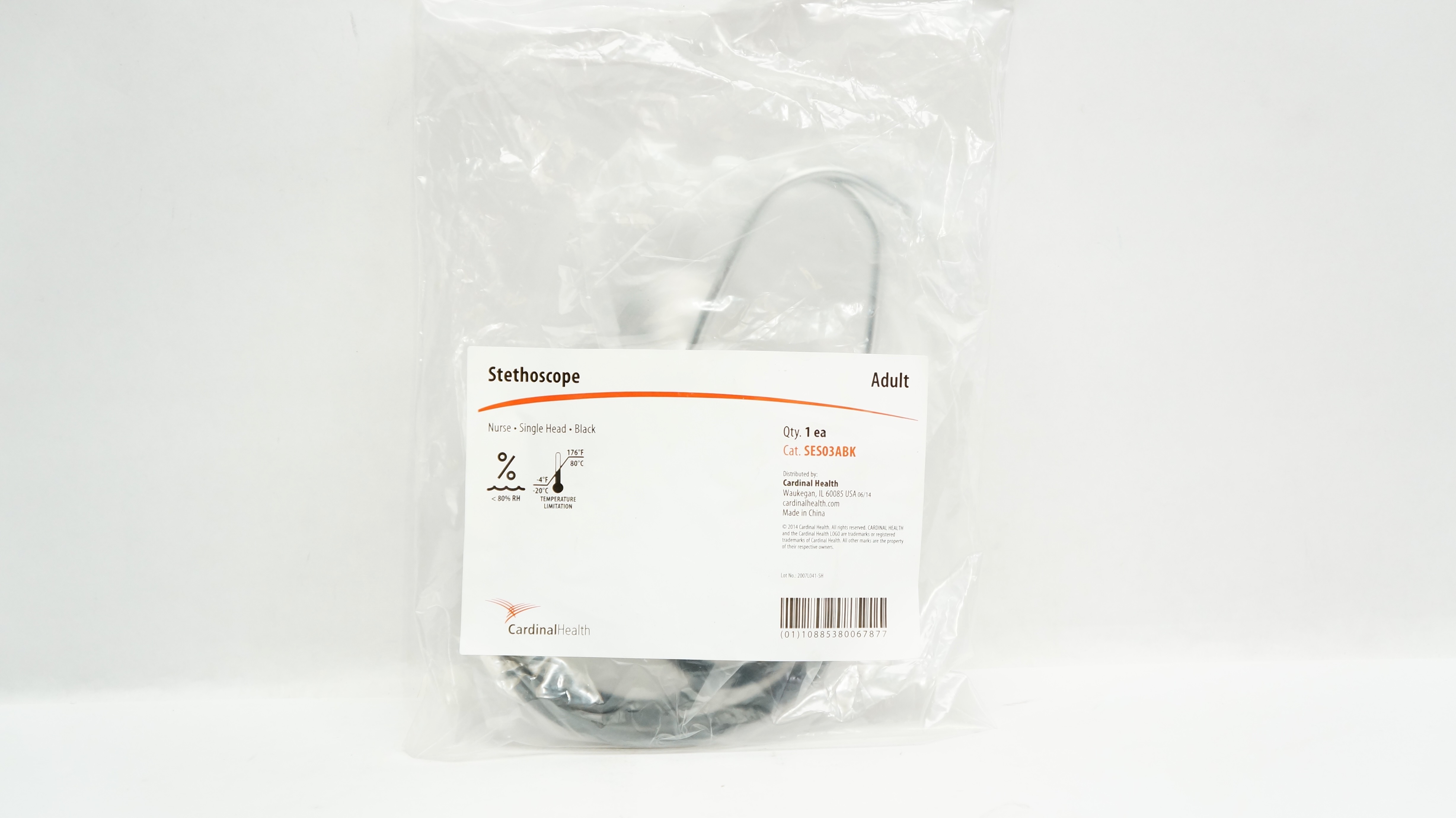 Cardinal Health SES03ABK Nurse, Single Head Stethoscope, Adult, Black