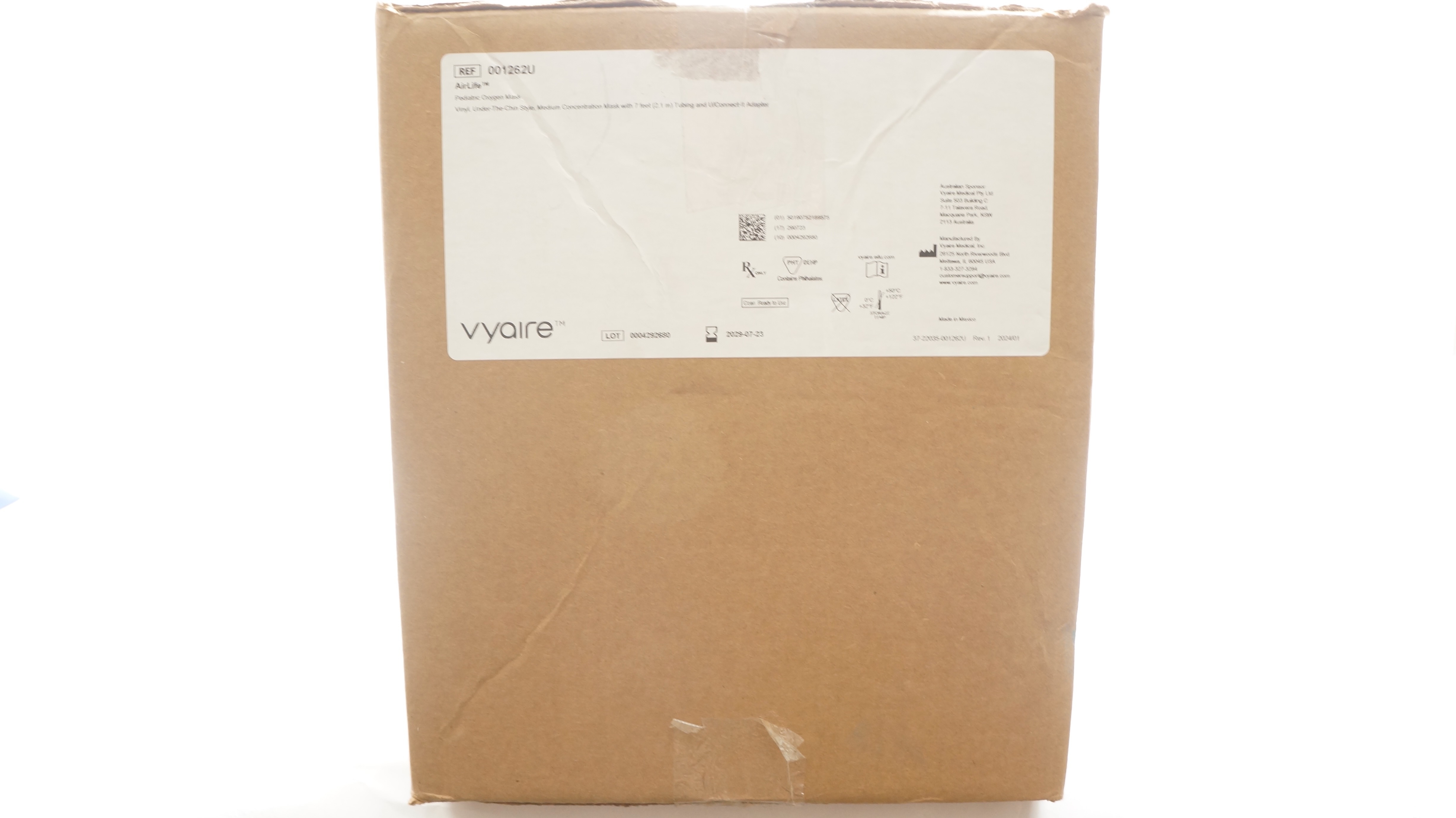 Vyaire 001262U AirLife Pediatric Oxygen Mask w/7ft. Tubing & Adapter- Case of 50