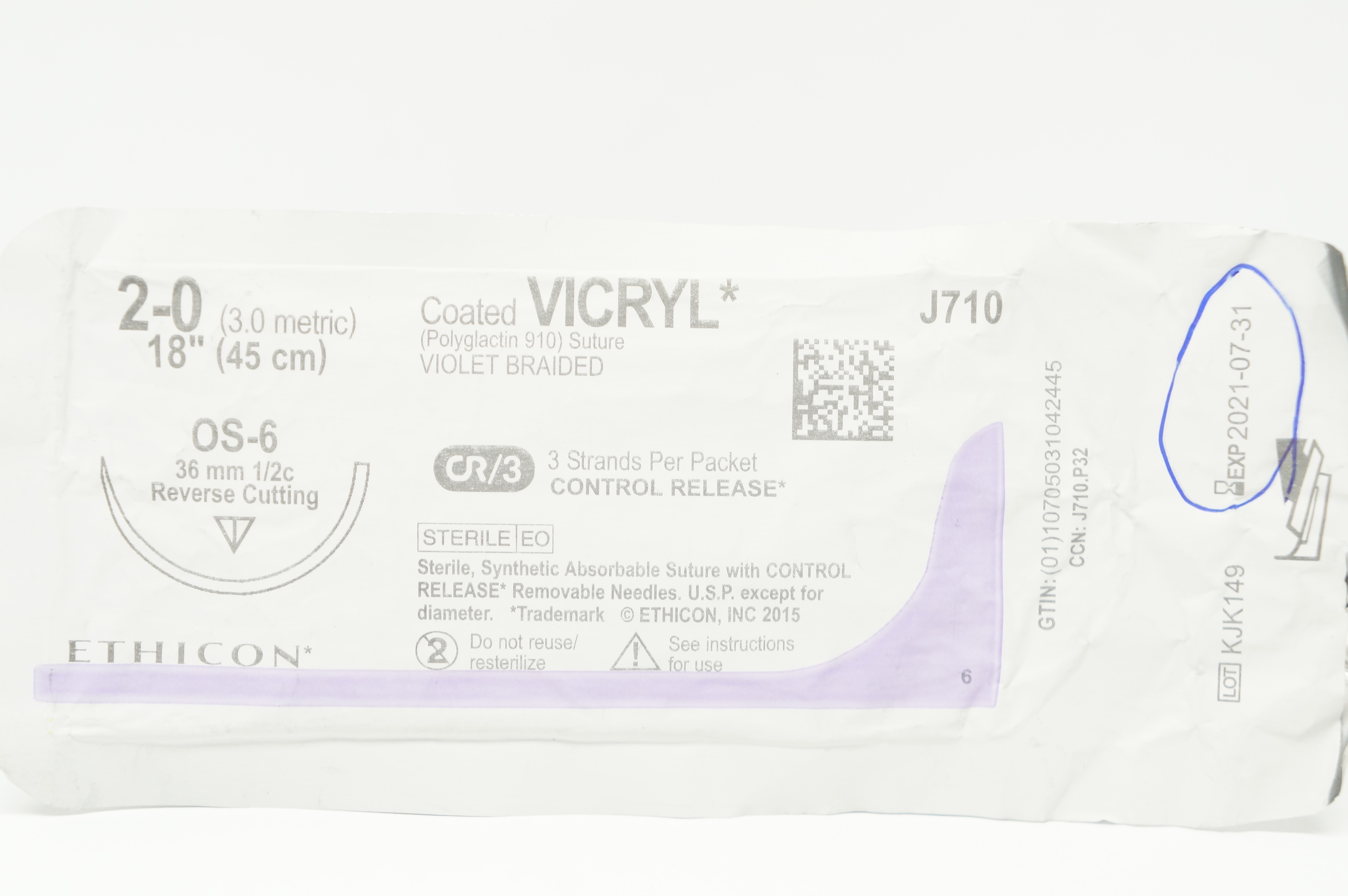 Ethicon J261 1 Coated VICRYL Stre, CT-1 36mm 1/2c Taperpoint, 27inch